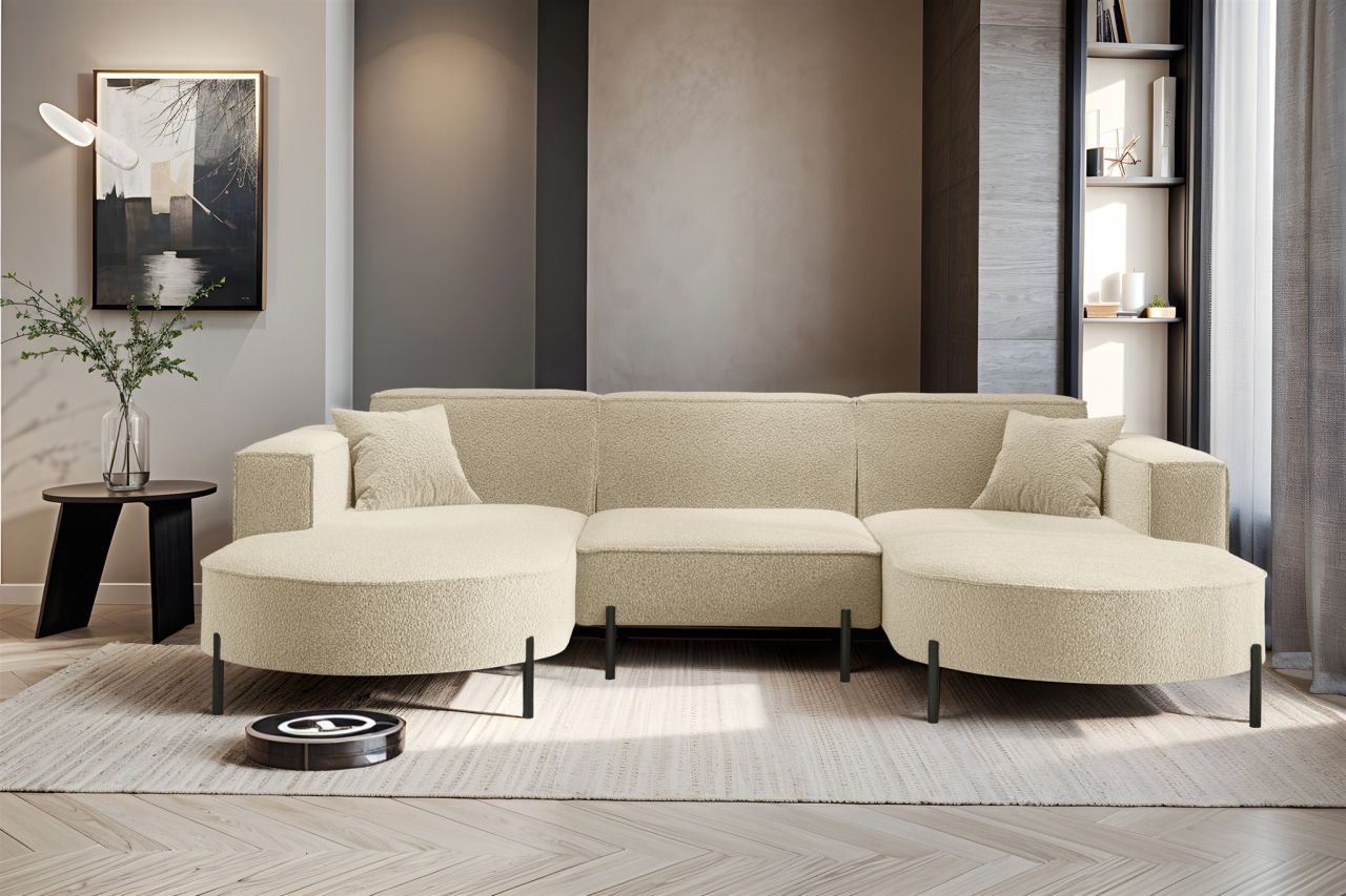 Wohnlandschaft U-Form Sofa VALENCIA in Stoff Quelle Beige