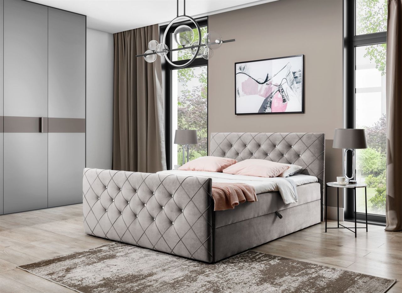 Boxspringbett Schlafzimmerbett EIVOR 140x220cm Stoff Magic Velvet Cappuccino