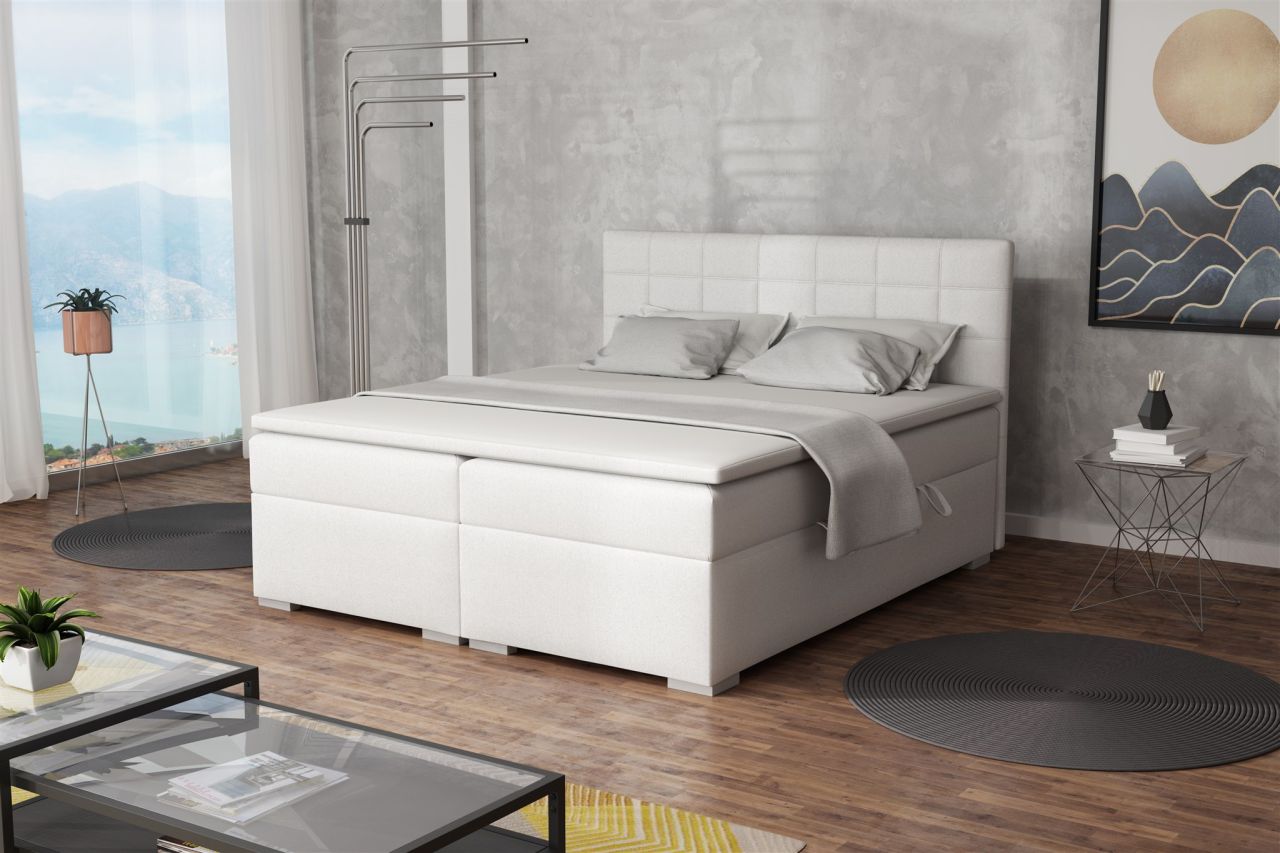Boxspringbett Schlafzimmerbett FARUK 180x200cm Kunstleder Soft Weiss