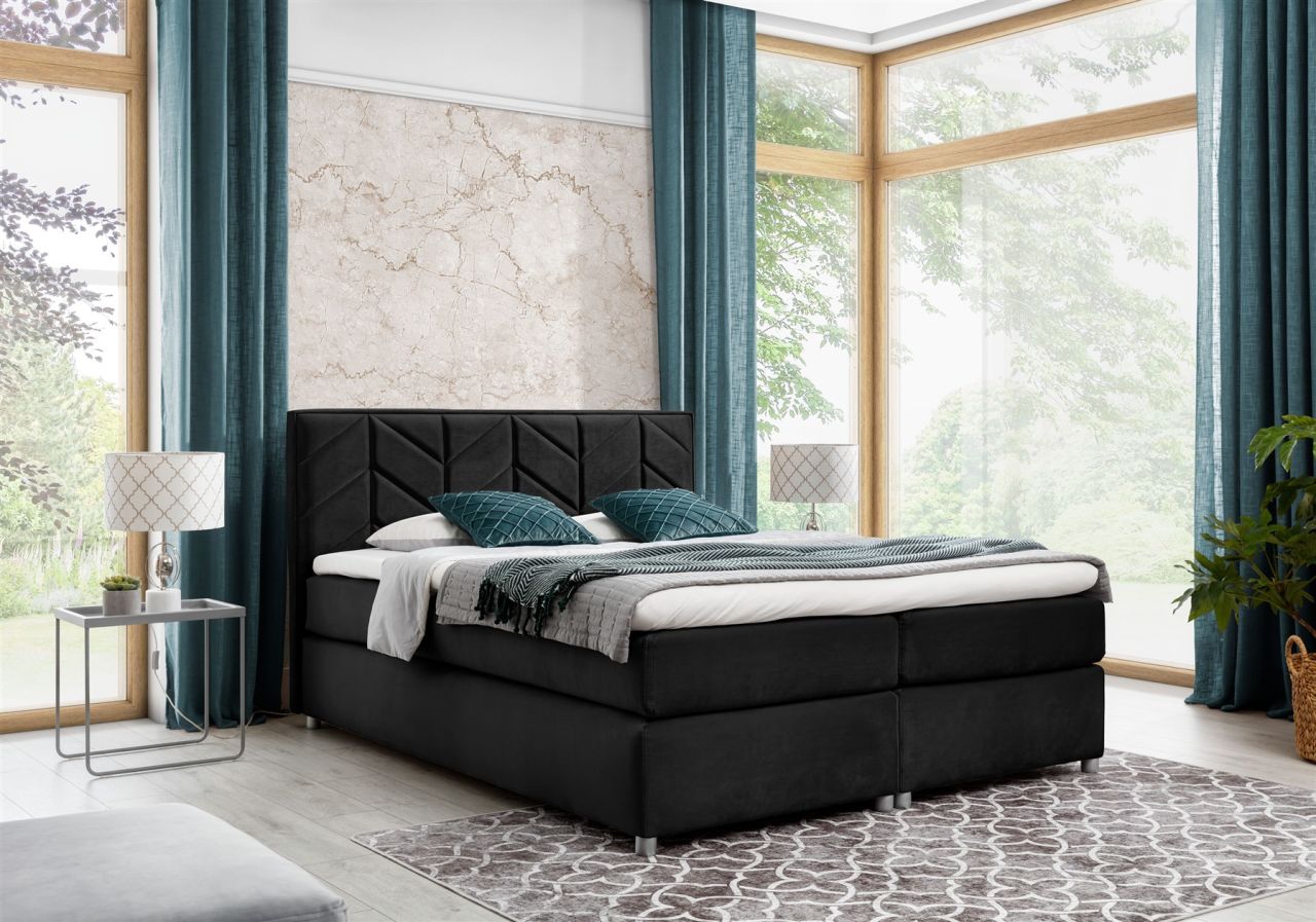 Boxspringbett Schlafzimmerbett Bett BARTOLO DELUX Stoff Schwarz 200x200cm