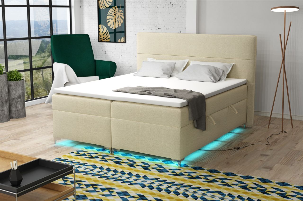 Boxspringbett Schlafzimmerbett CANELA 180x200cm Stoff Monolith inkl.Bettkasten
