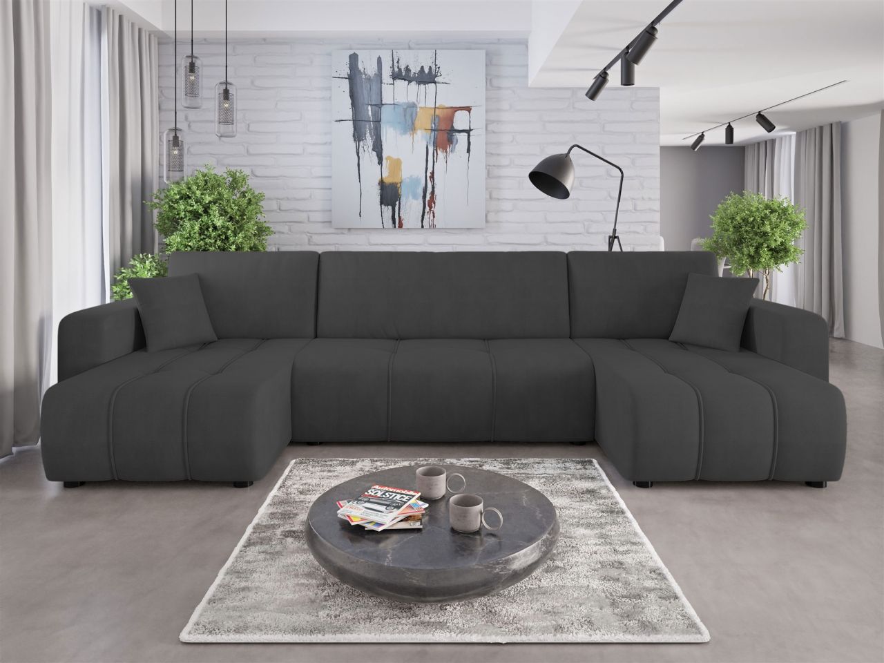 Wohnlandschaft mit Schlaffunktion DAGNY Sofa U-Form in Stoff Cosmic Anthrazit
