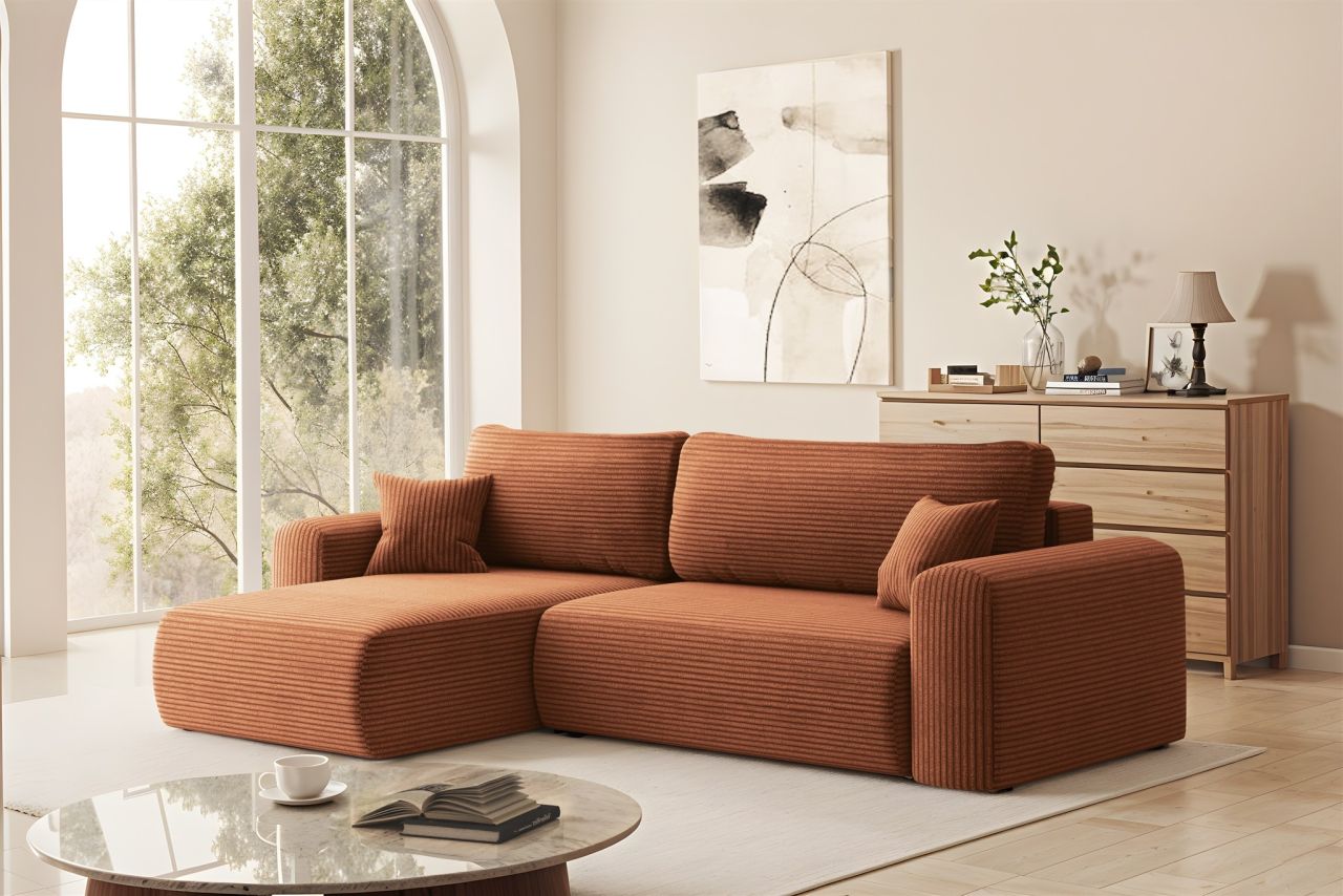 Ecksofa Schlafsofa FLORA Stoff Poso Rostbraun Ottomane Links