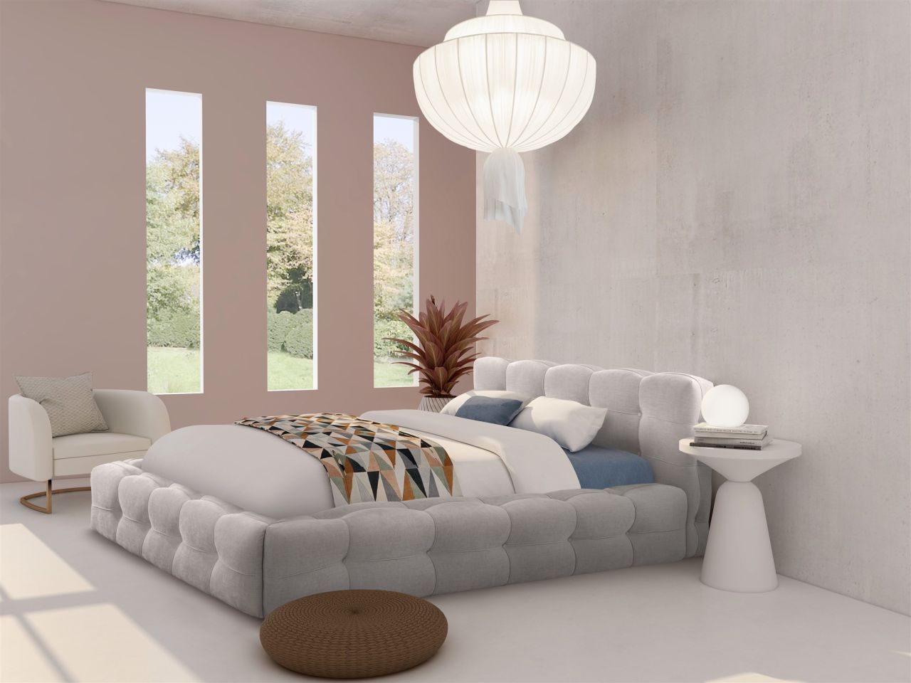 Polsterbett Doppelbett AURORA 140x200cm in Stoff Boston Beige