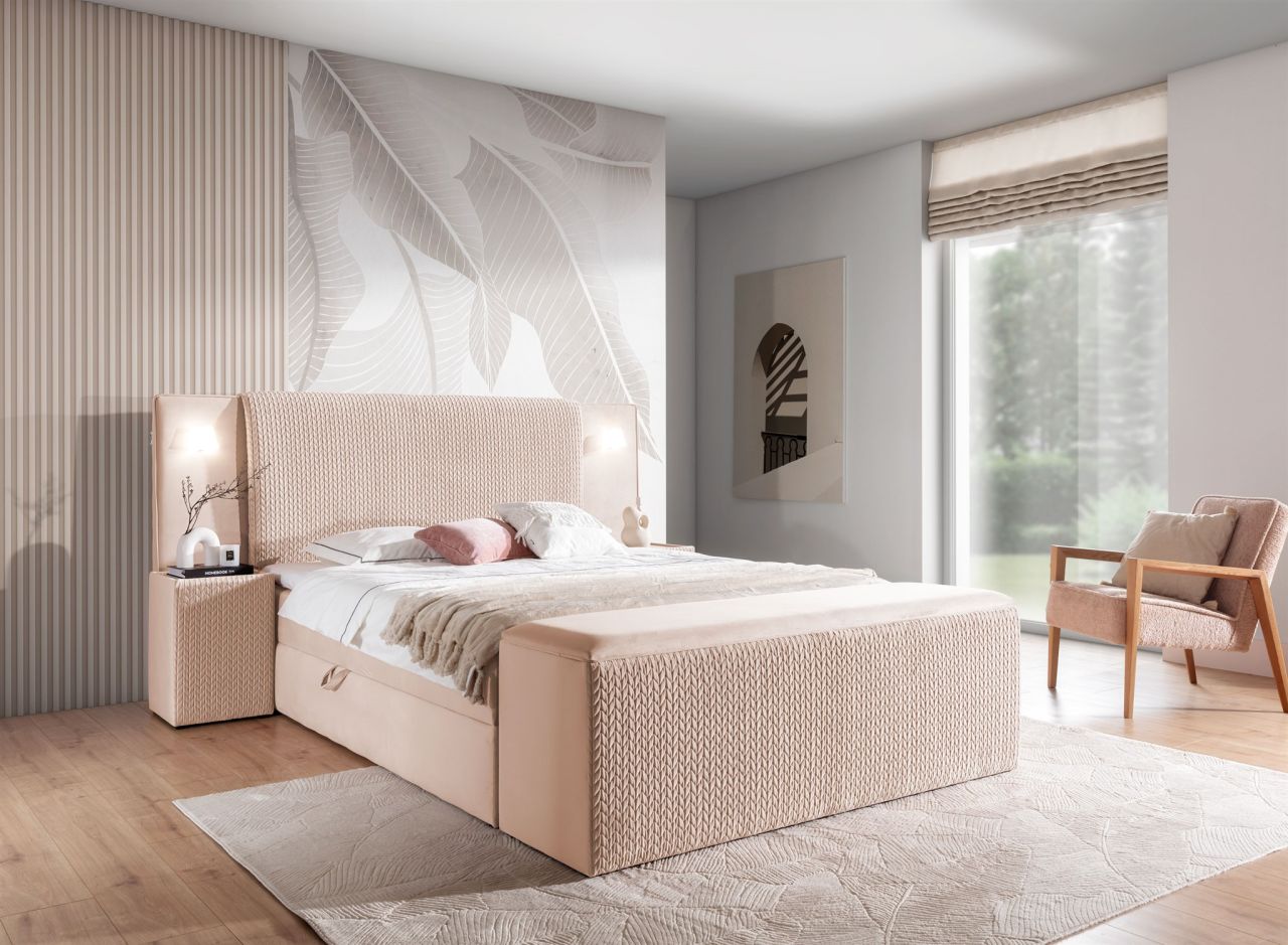 Boxspringbett Bett MARTEN 180x200cm Set.2 in Stoff Magic Velvet Hellrosa