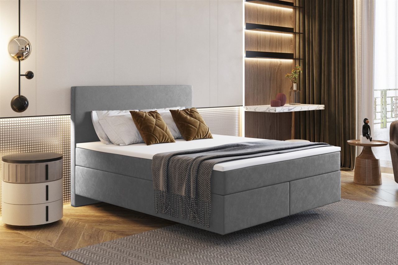 Boxspringbett Schlafzimmerbett ROCIO Nr.5 Premium 120x200cm in Stoff Dunkelgrau