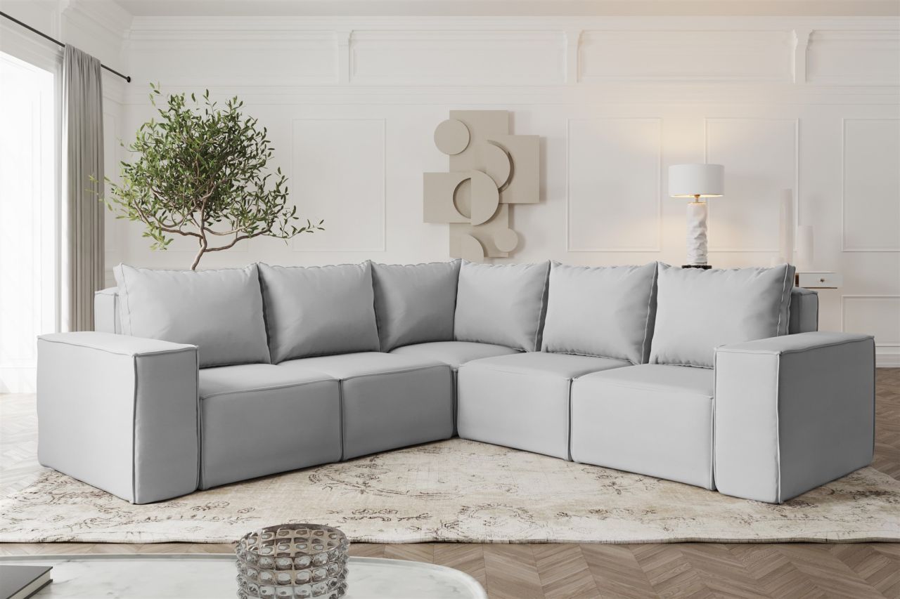 Ecksofa ersofa ESTELLE in Stoff Opera Velvet Hellgrau Seite Universal
