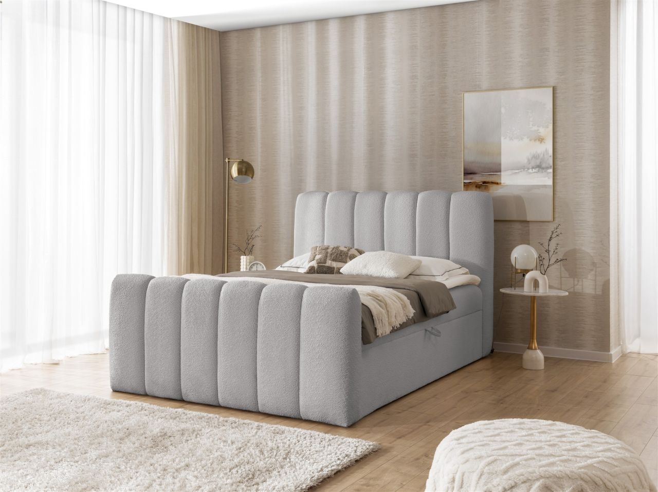 Boxspringbett Schlafzimmerbett DENIS 160x200cm Stoff Catch Me Silbergrau