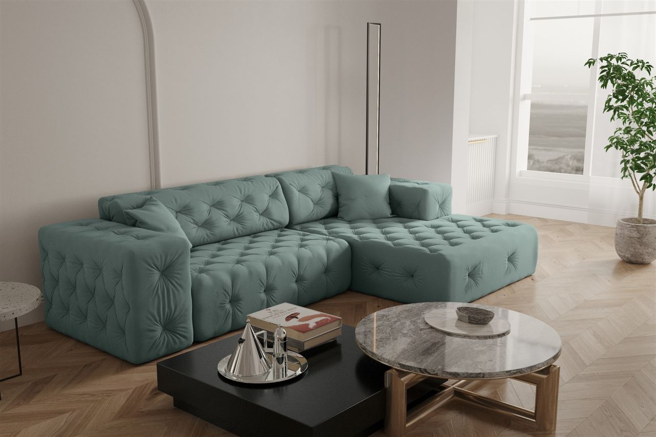 Ecksofa ersofa CHANTAL in Stoff Opera Velvet Saphir Ottomane Rechts