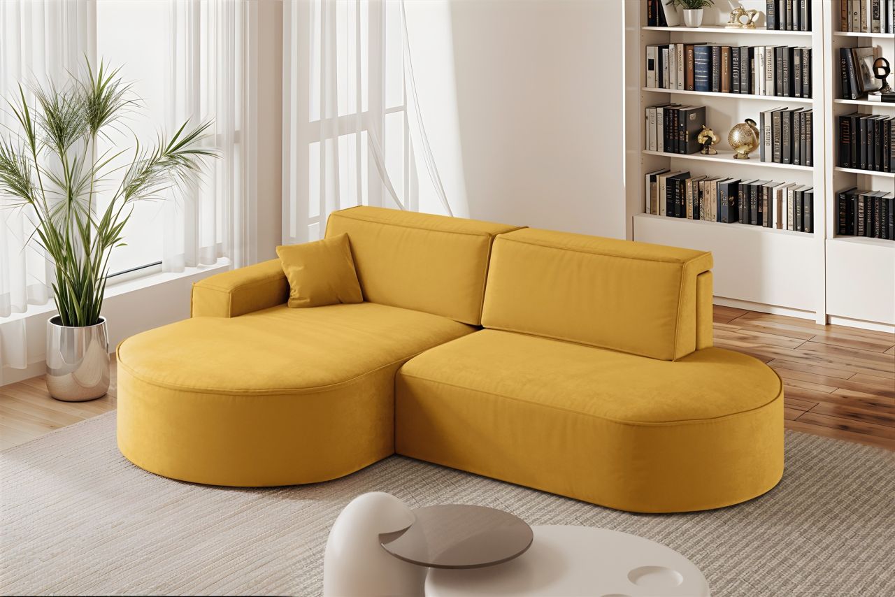 Ecksofa Schlafsofa Sofa VENEDIG Stoff Salvador Honiggelb Ottomane Links