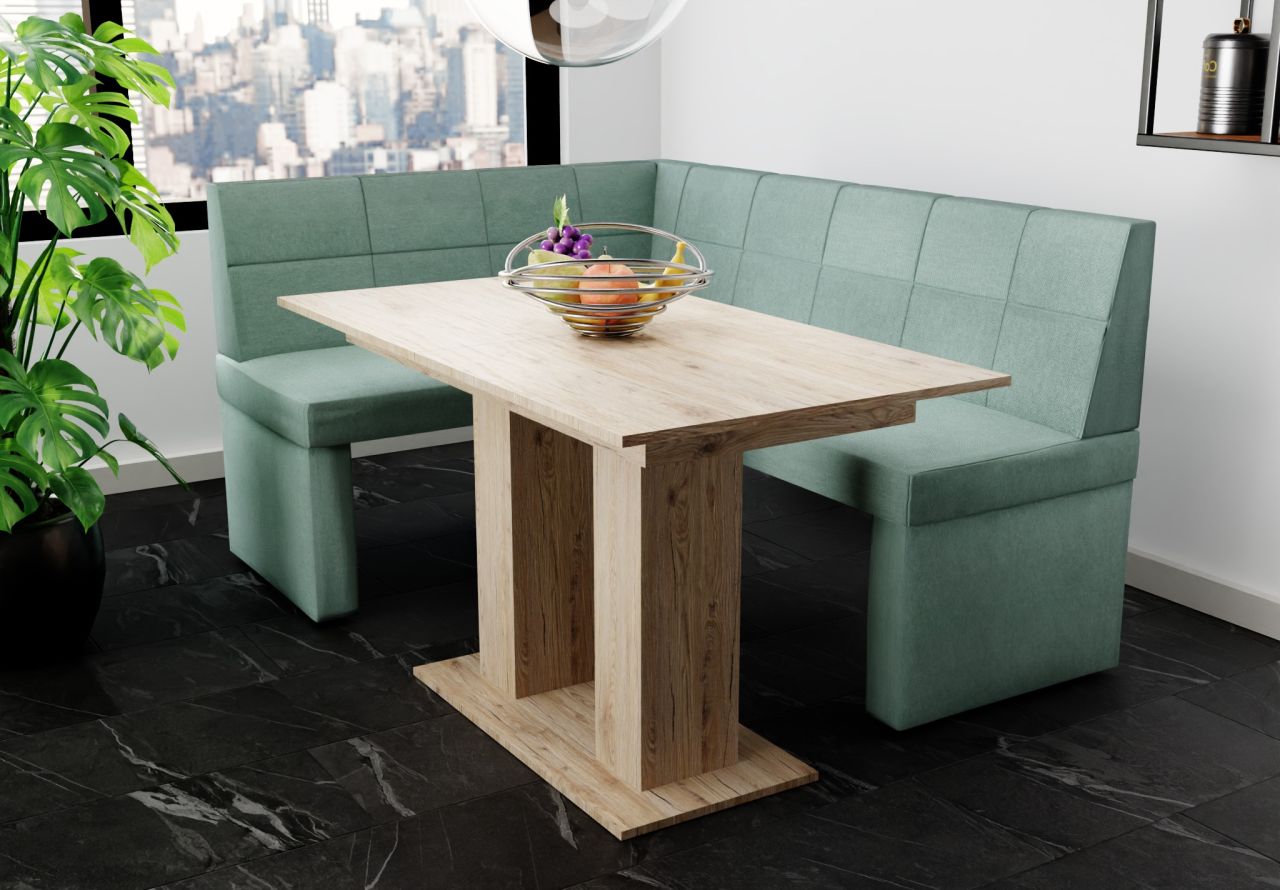 Eckbankgruppe 196x142 cm BLAKE XL R Stoff Soro Türkis / Esstisch DANTE Sonoma