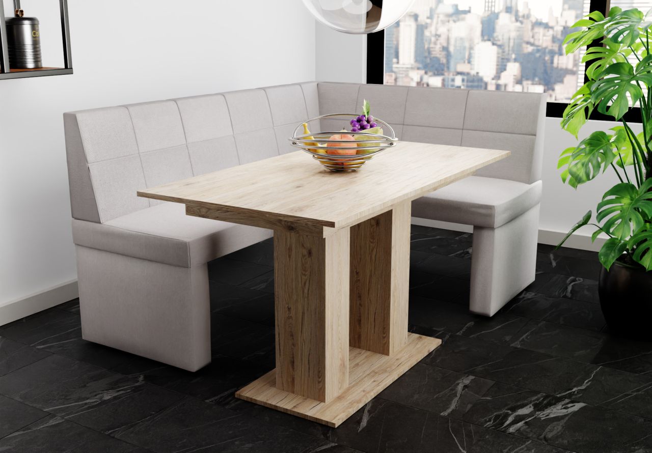 Eckbankgruppe 196x142 cm BLAKE XL L Stoff Soro Lichtgrau / Esstisch DANTE Sonoma
