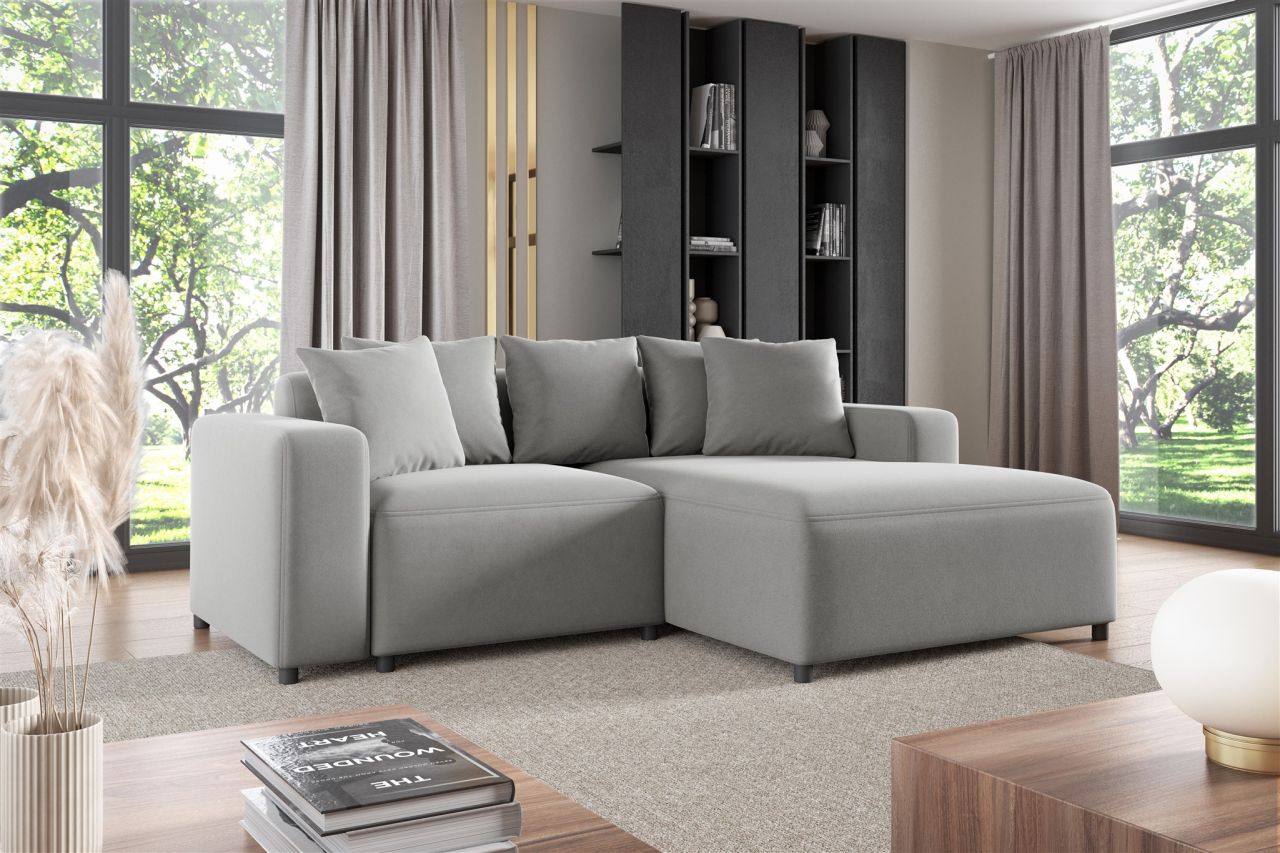 Ecksofa ersofa Sofa MEGAN XS in Stoff Salvador Hellgrau Ottomane Rechts