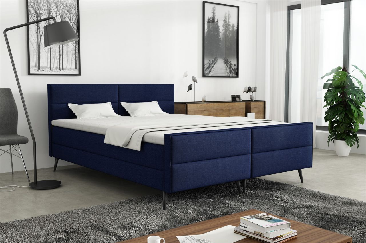 Boxspringbett Schlafzimmerbett GRANADA 160x200cm Stoff Fancy Dunkelblau
