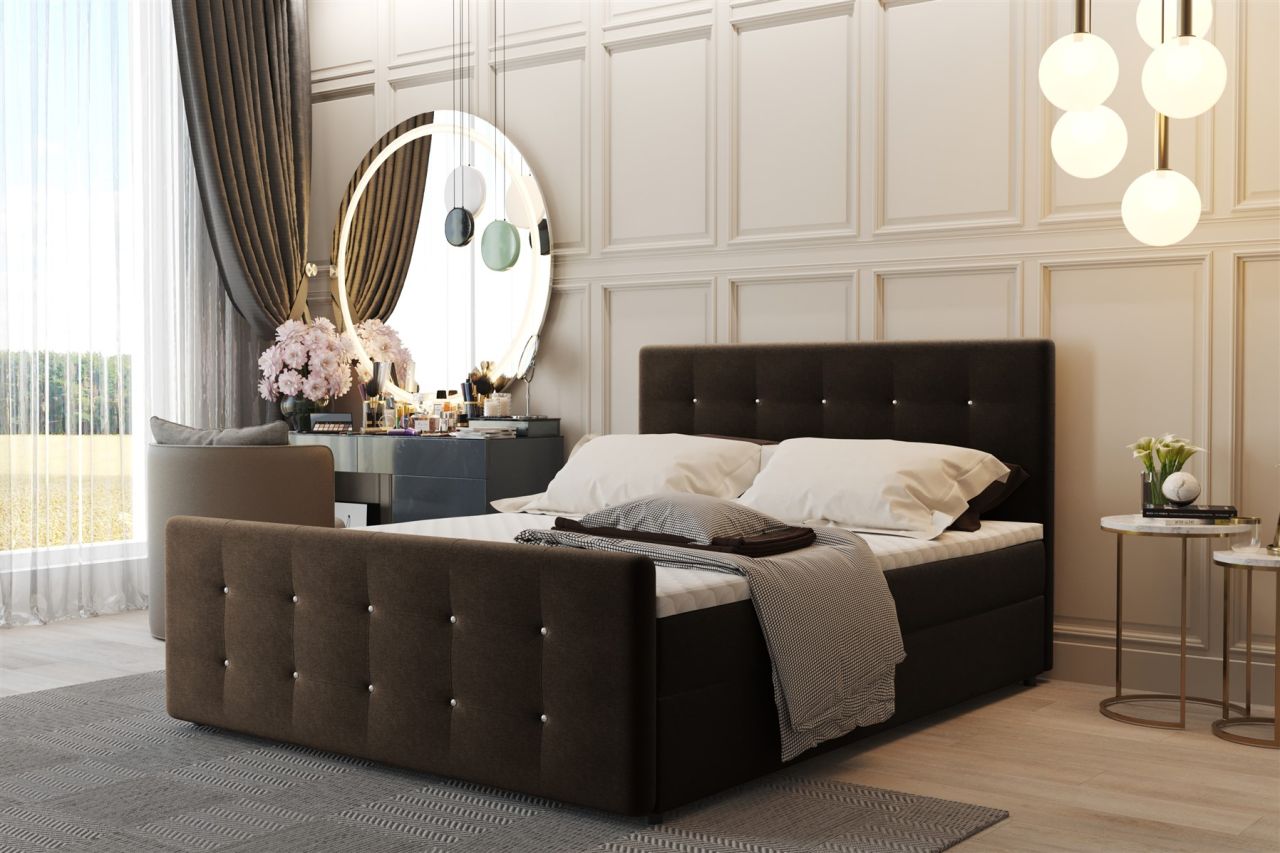 Boxspringbett Schlafzimmerbett CARLOS 180x220cm Stoff Cosmic Braun inkl.Bettk...