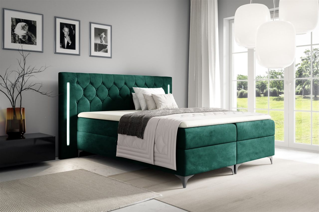 Boxspringbett Schlafzimmerbett ELODIE 200x200cm Grün inkl. Ambiente-LED