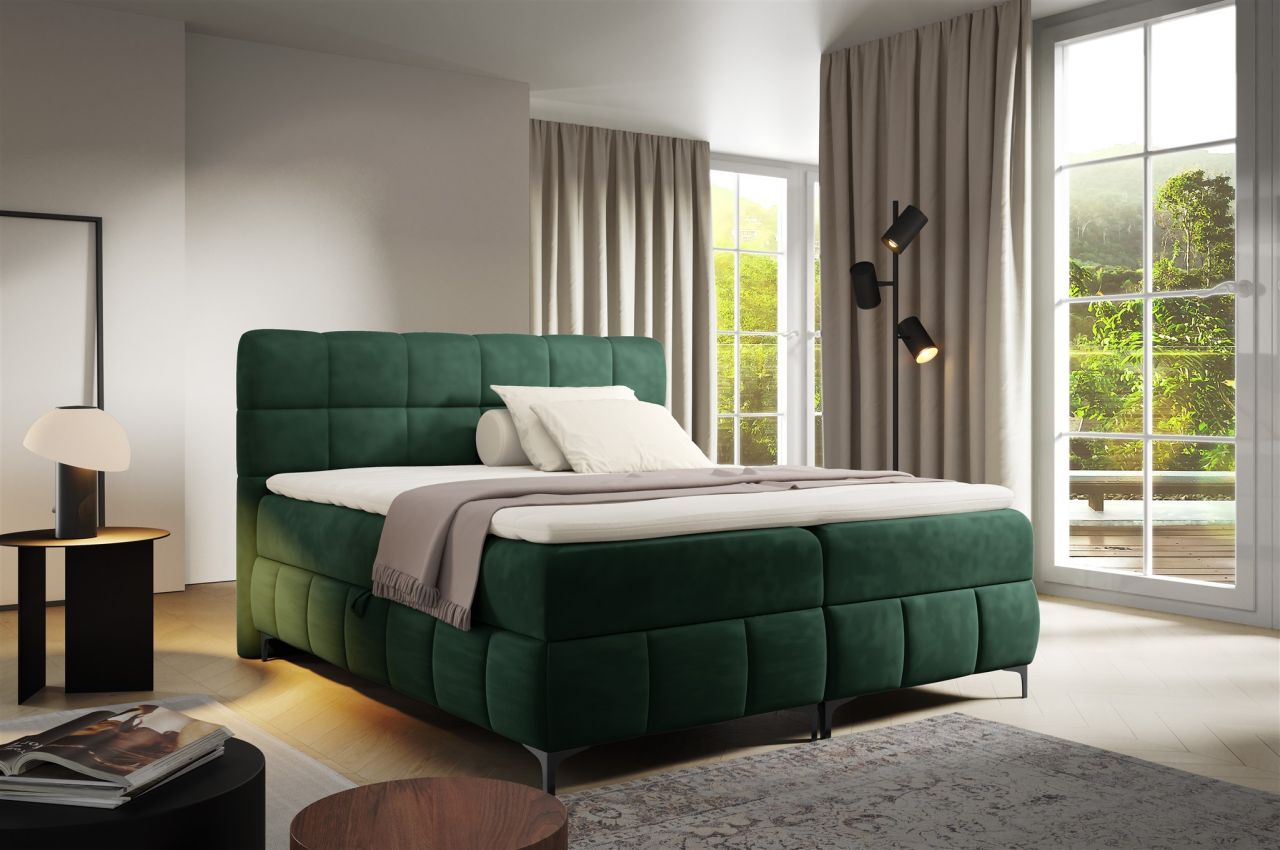 Boxspringbett Schlafzimmerbett SOPHIE 140x200cm Stoff Salvador Flaschengrün