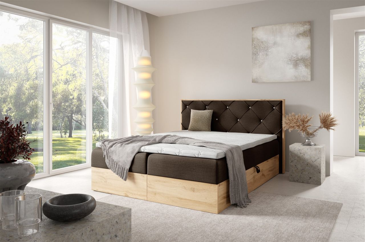 Boxspringbett Schlafzimmerbett HELIOS 120x200cm in Stoff Rouge Braun