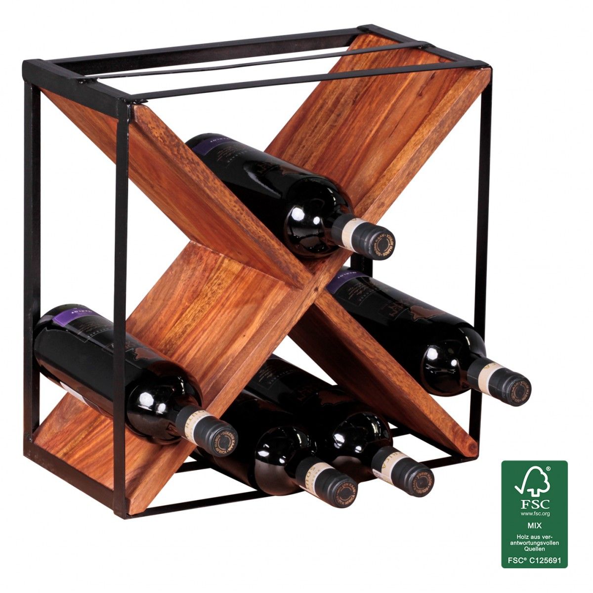 Fun Moebel Weinregal Flaschenregal 37 cm für 16 Flaschen Massiv-Holz Sheesham