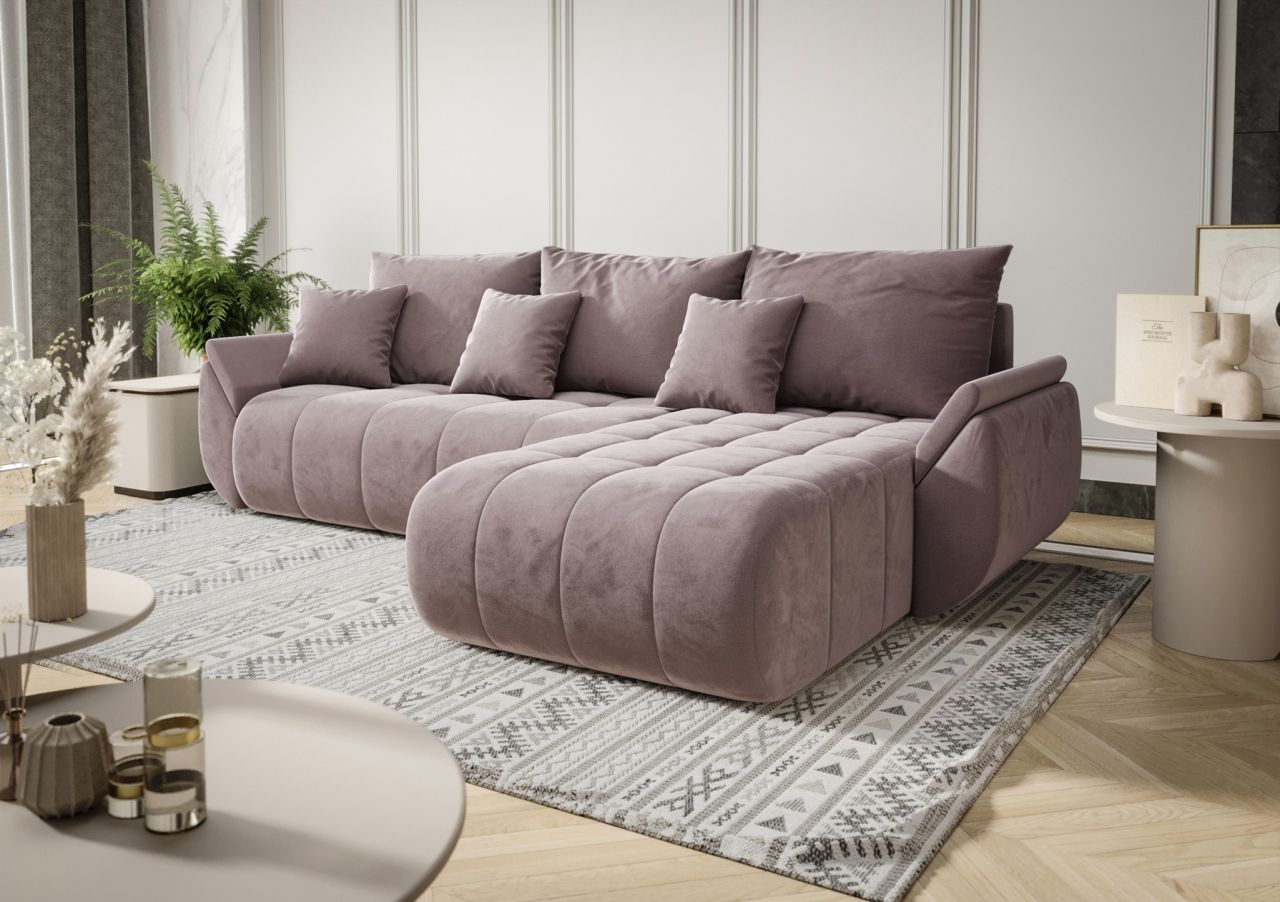 Ecksofa Schlafsofa AKITA Stoff Monolith Flieder Ottomane Rechts