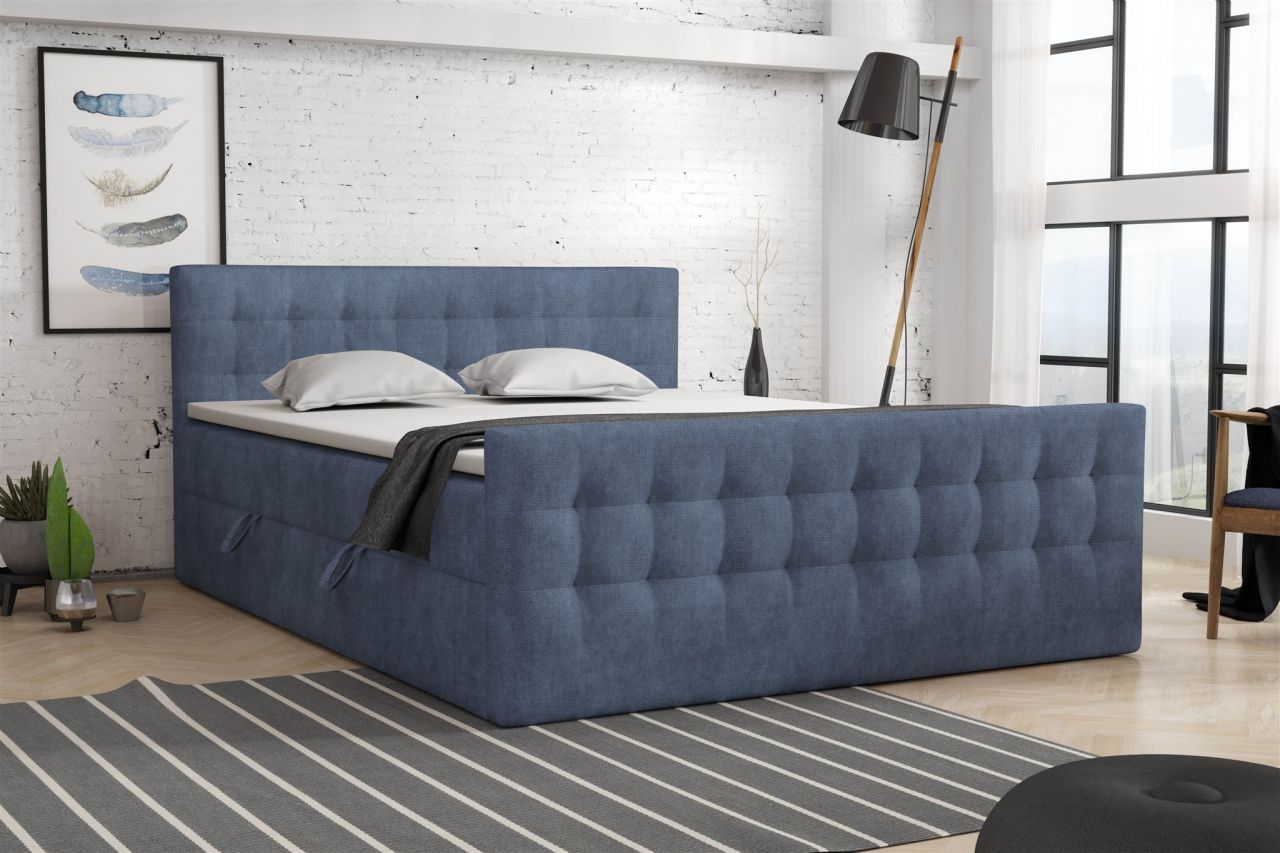Boxspringbett Schlafzimmerbett ANKER 140x200cm in Stoff Perfect Harmony Blau