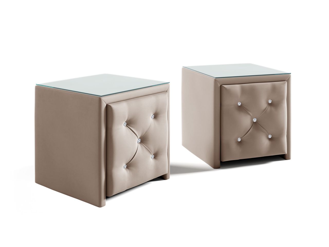 OUTLET Nachttisch Nachtkonsole 2er Set SEVRA 50x50cm in Stoff Elisa Velvet Beige