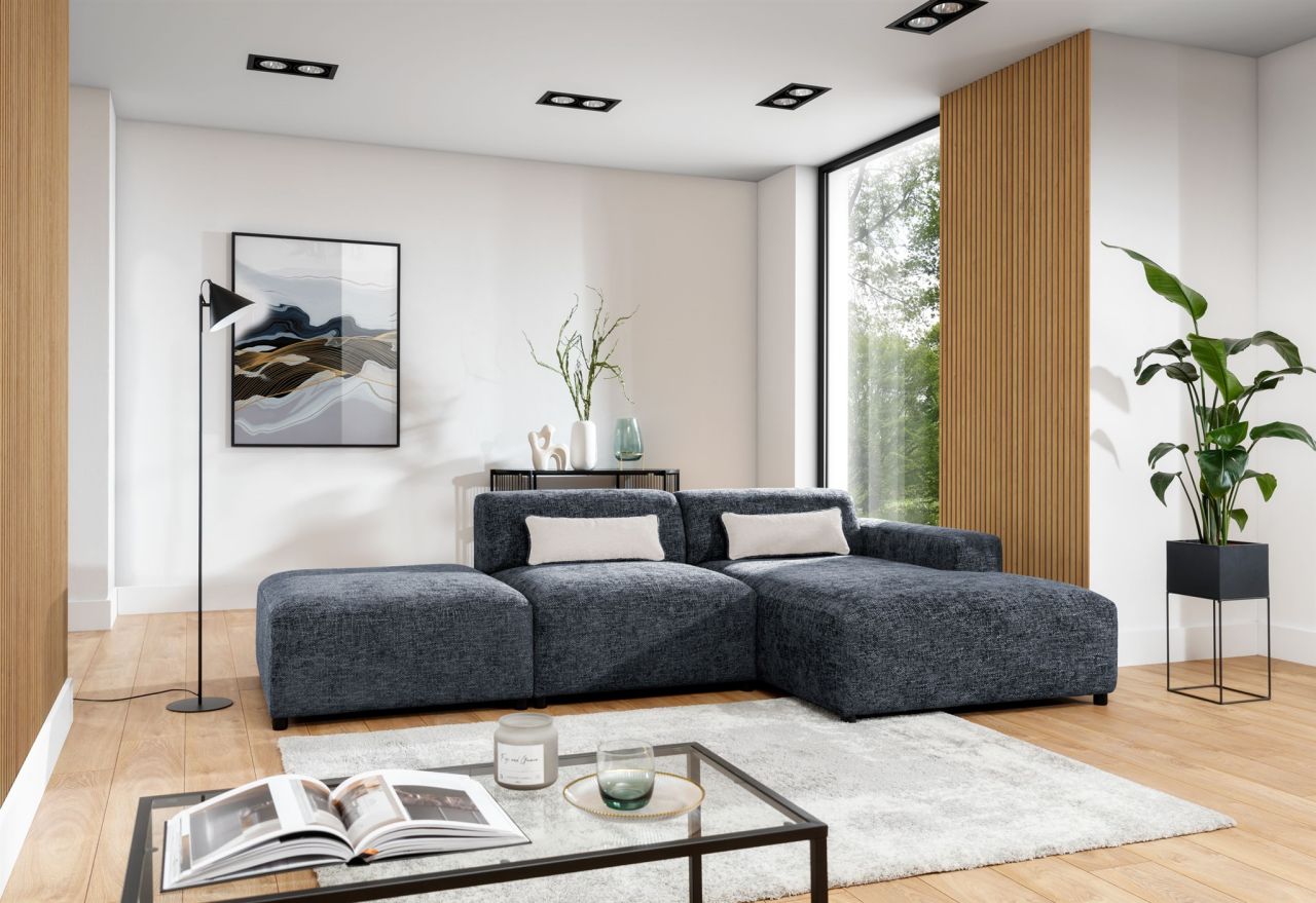 Ecksofa ersofa ROMY in Stoff Enjoy Me Blau Ottomane Rechts
