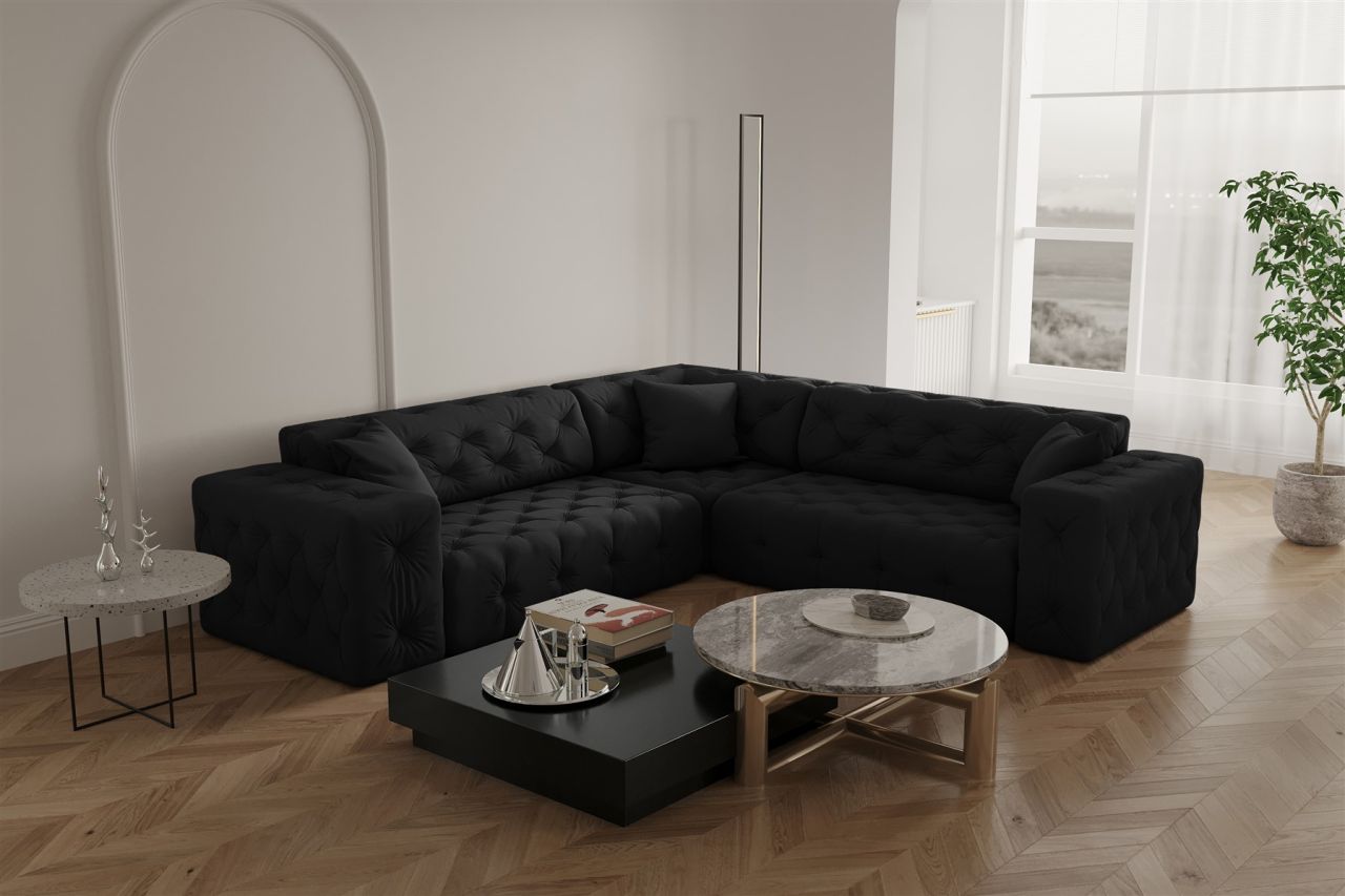 Ecksofa ersofa CHANTAL in Stoff Opera Velvet Schwarz Seite Universal