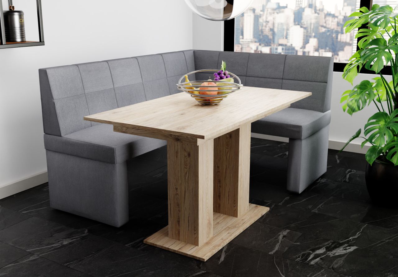 Eckbankgruppe 196x142 cm BLAKE XL L Stoff Soro Grau / Esstisch DANTE Sonoma