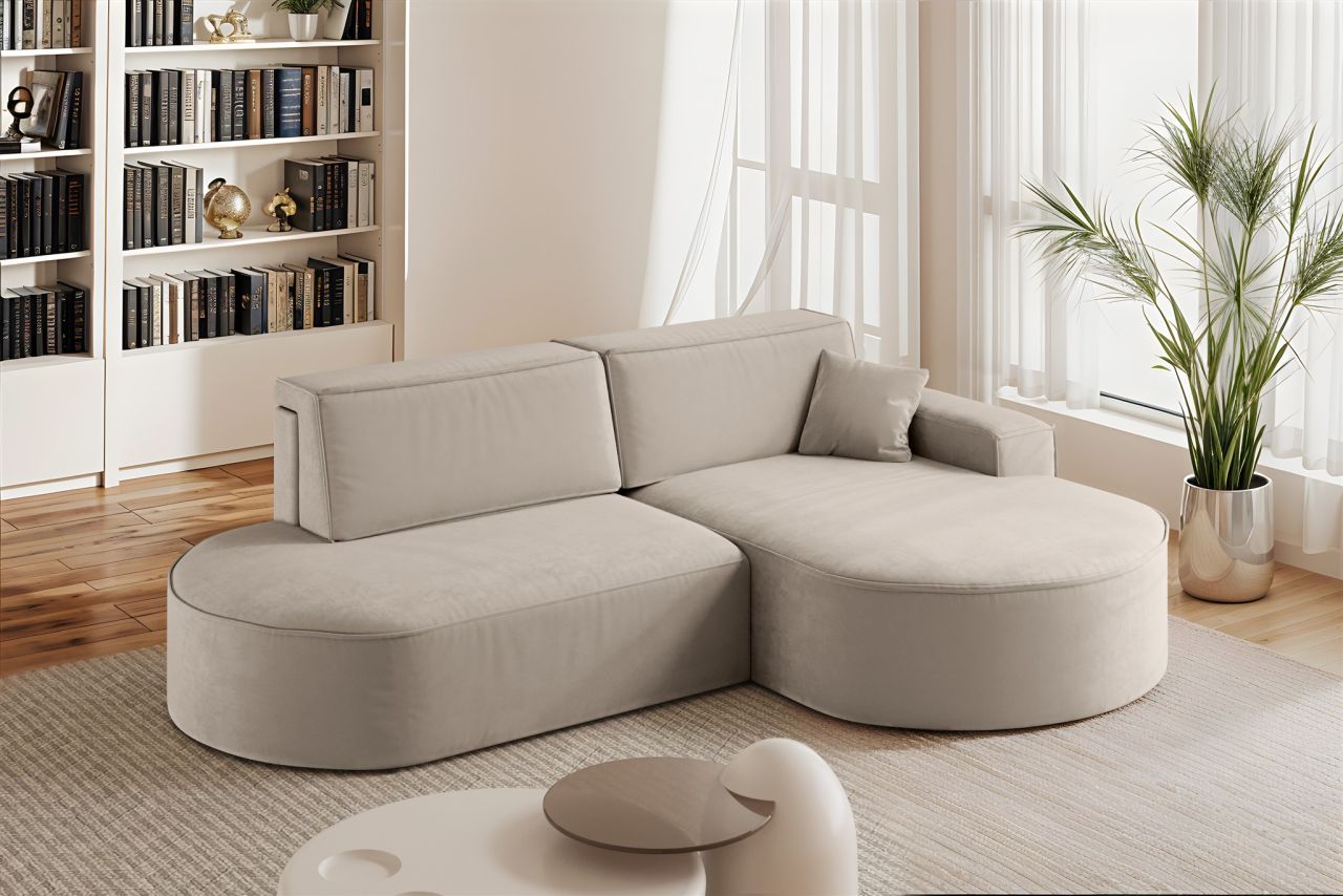 Ecksofa Schlafsofa Sofa VENEDIG Stoff Salvador Beige Ottomane Rechts