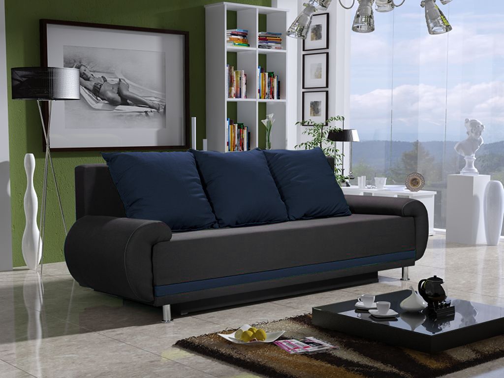 Sofa ersofa MIKA 3-Sitzer mit Schlaffunktion Anthrazit- Blau
