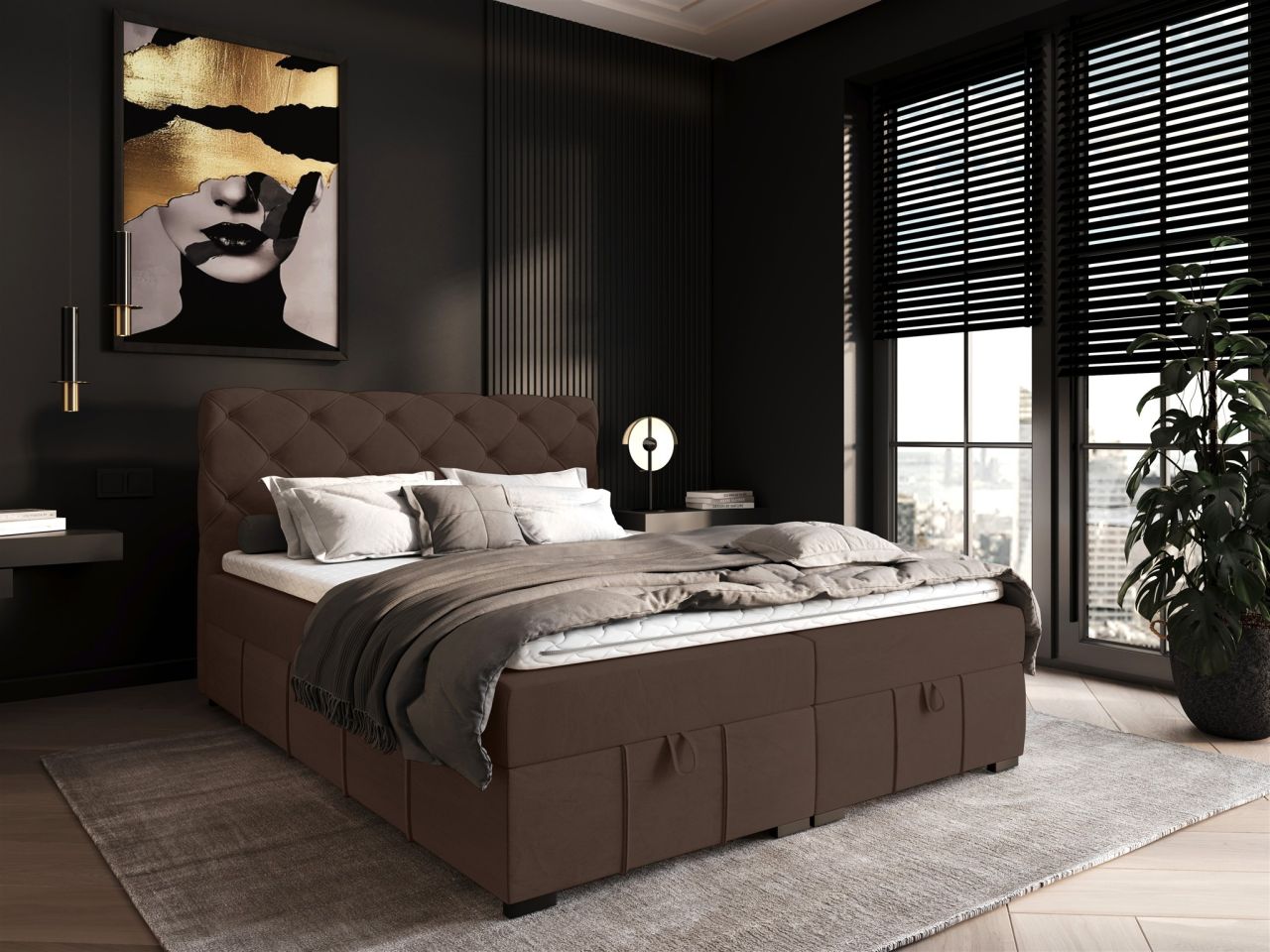 Boxspringbett Schlafzimmerbett GISEL 120x200cm Stoff Salvador Schokobraun