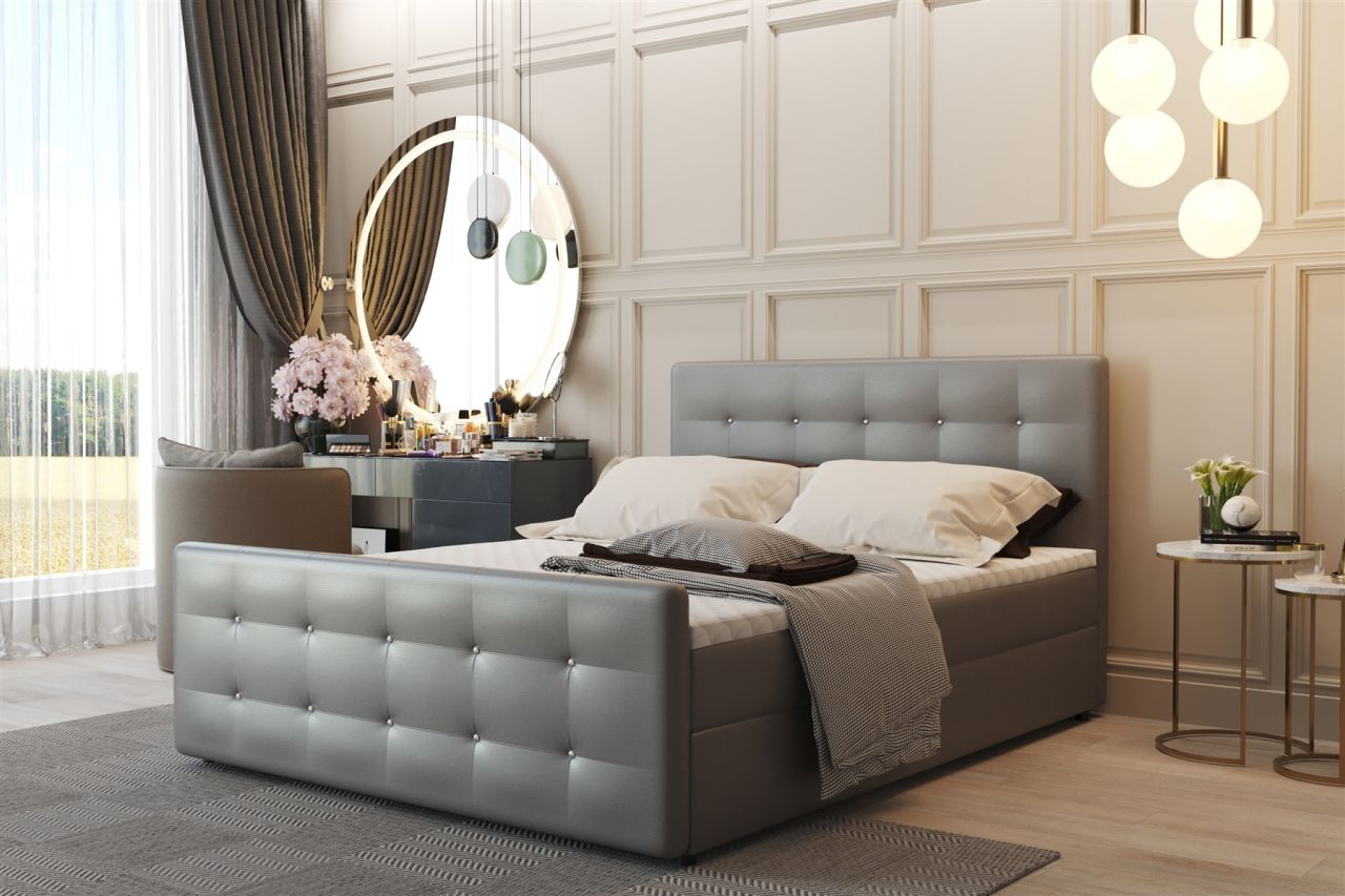 Boxspringbett Schlafzimmerbett CARLOS 160x220cm Kunstleder Hellgrau inkl.Bett...