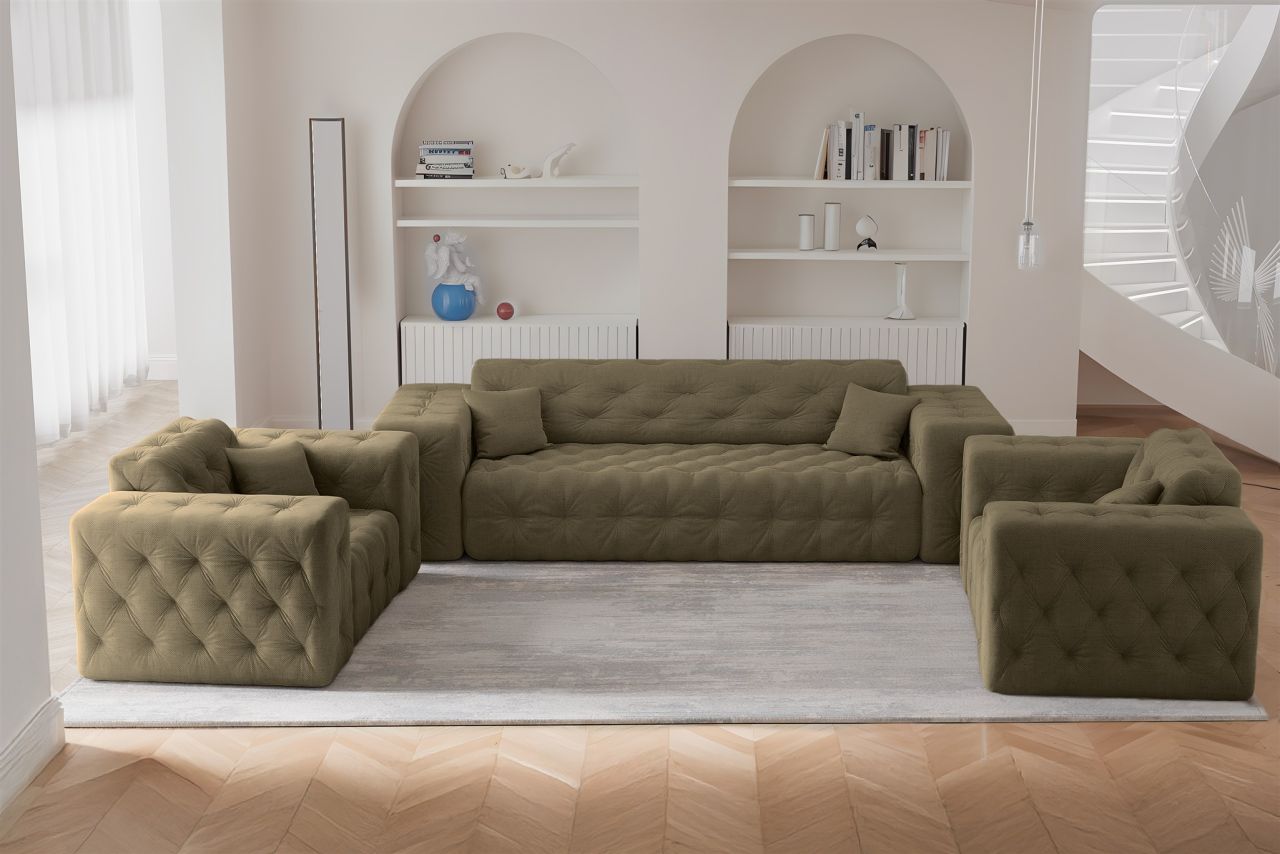 Sofaset ersofa CHANTAL 3-1-1 in Stoff Moly Grün
