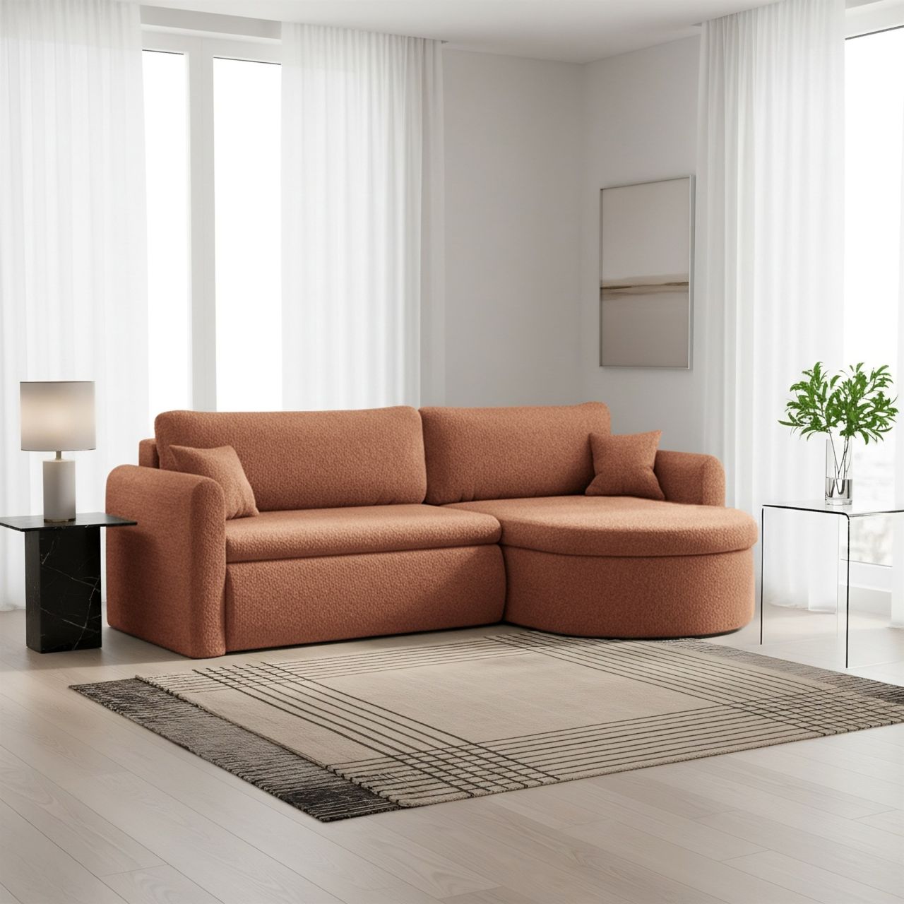 Ecksofa Schlafsofa FELIZ Stoff Quelle Rostbraun Ottomane Rechts