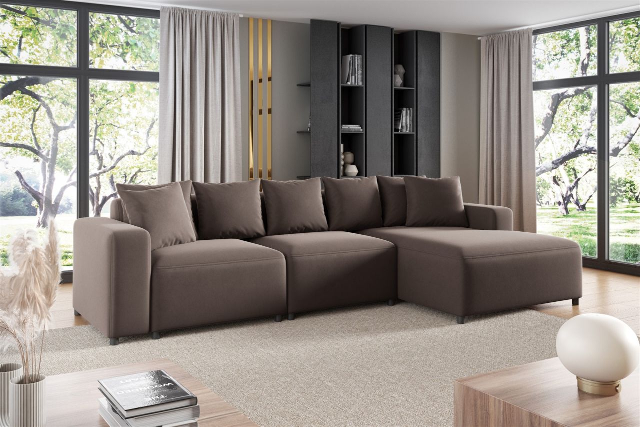 Ecksofa ersofa Sofa MEGAN in Stoff Salvador Braun Ottomane Rechts
