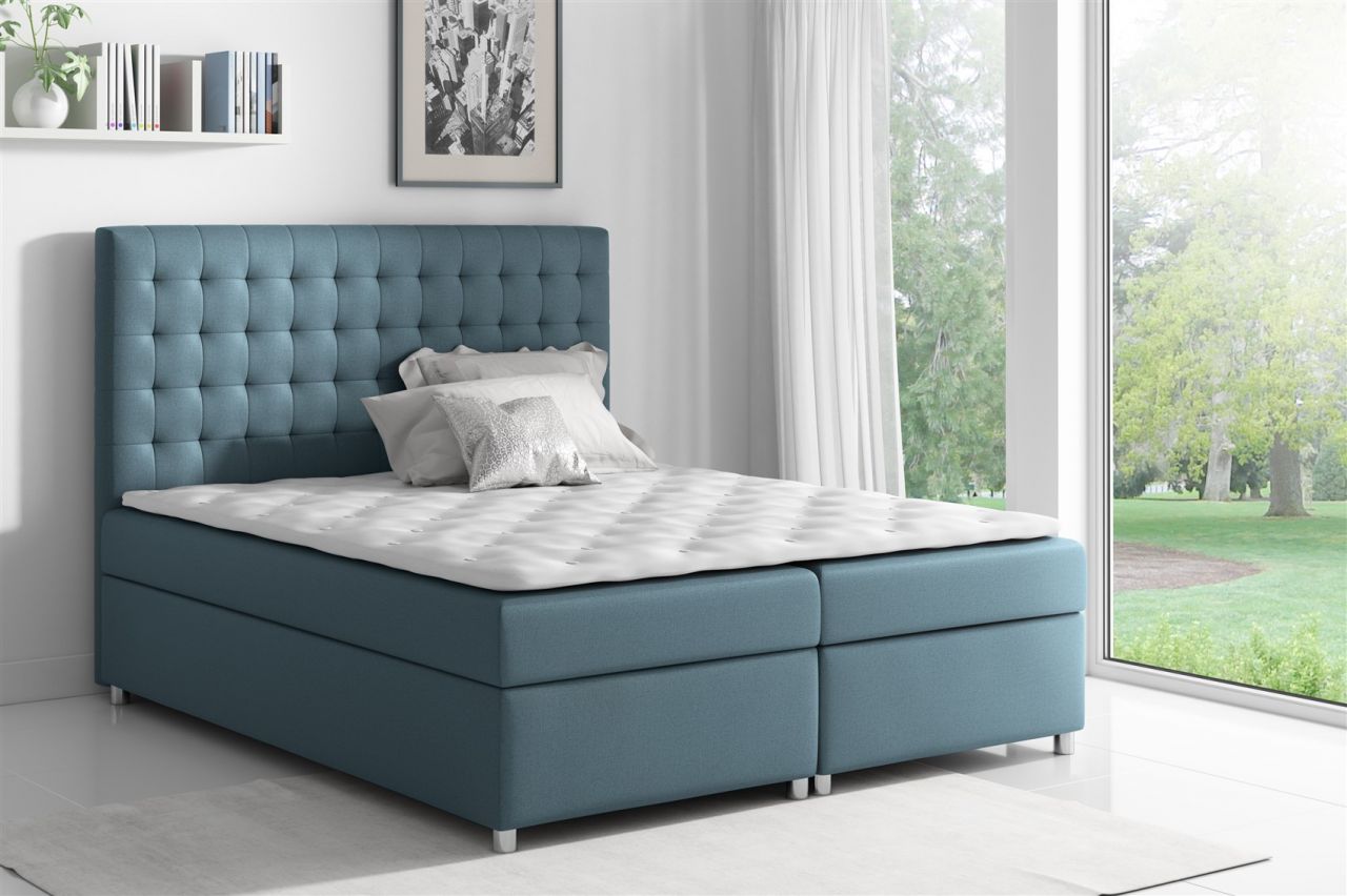 Boxspringbett Schlafzimmerbett CARIN Polyesterstoff Jeansblau 120x200cm