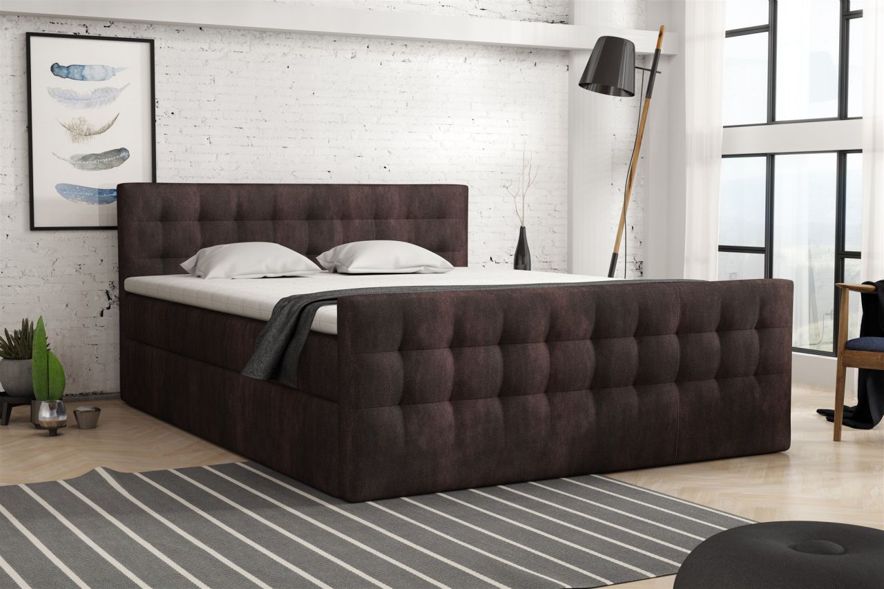 Boxspringbett Schlafzimmerbett ANKER 140x200cm in Stoff Preston Dunkelbraun