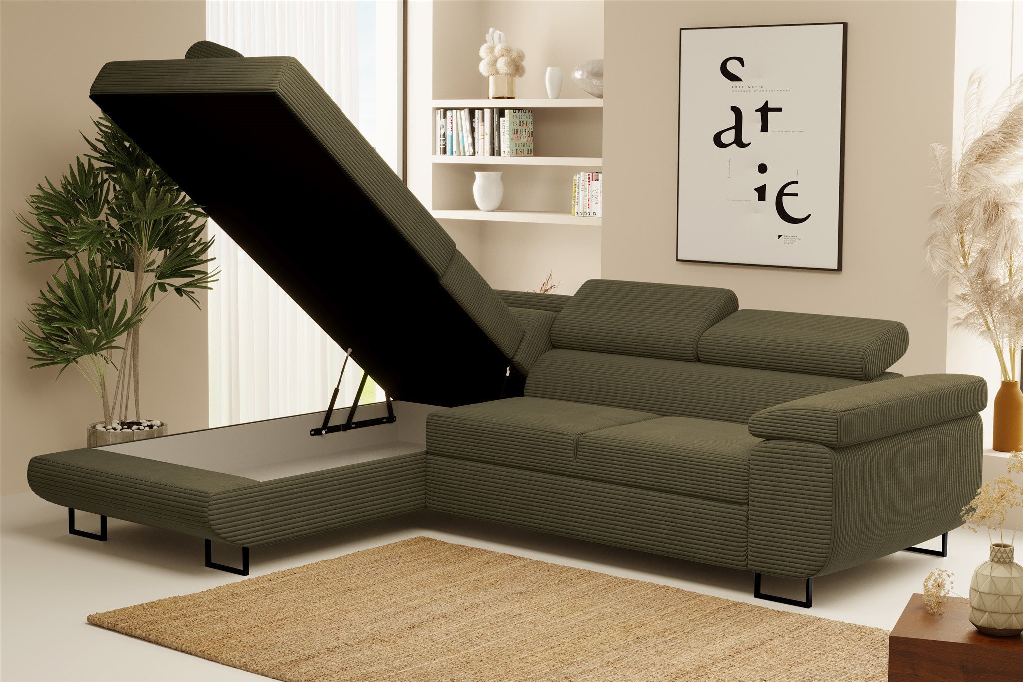 Ecksofa Sofa mit Schlaffunktion METZ Stoff Poso Dunkelgrau Ottomane