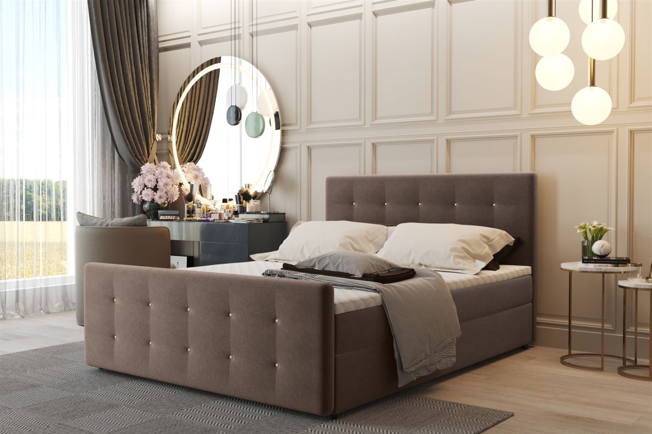 Boxspringbett Schlafzimmerbett CARLOS 180x220cm Stoff Soro Braun inkl.Bettkasten