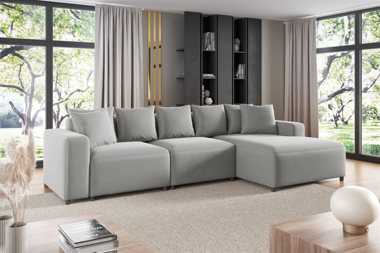 Ecksofa ersofa Sofa MEGAN in Stoff Salvador Hellgrau Ottomane Rechts