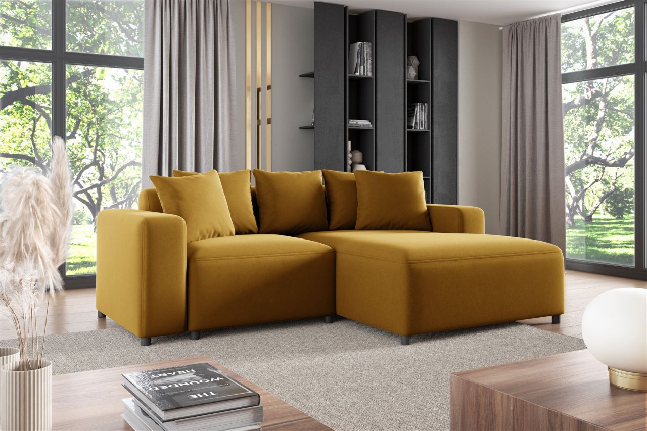 Ecksofa ersofa Sofa MEGAN XS in Stoff Salvador Honiggelb Ottomane Rechts