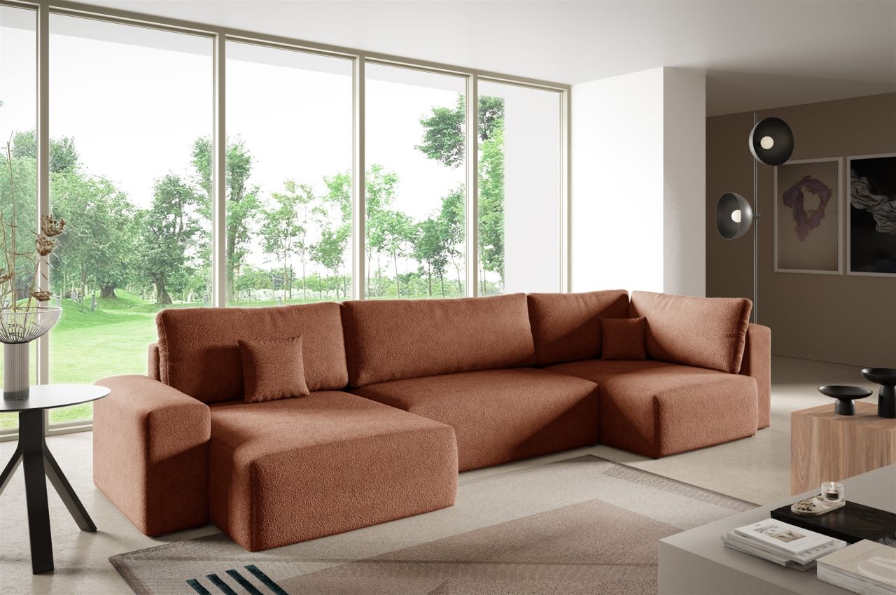 Wohnlandschaft mit Schlaffunktion ARONA XL Stoff Centaur Rostbraun Ottomane L...