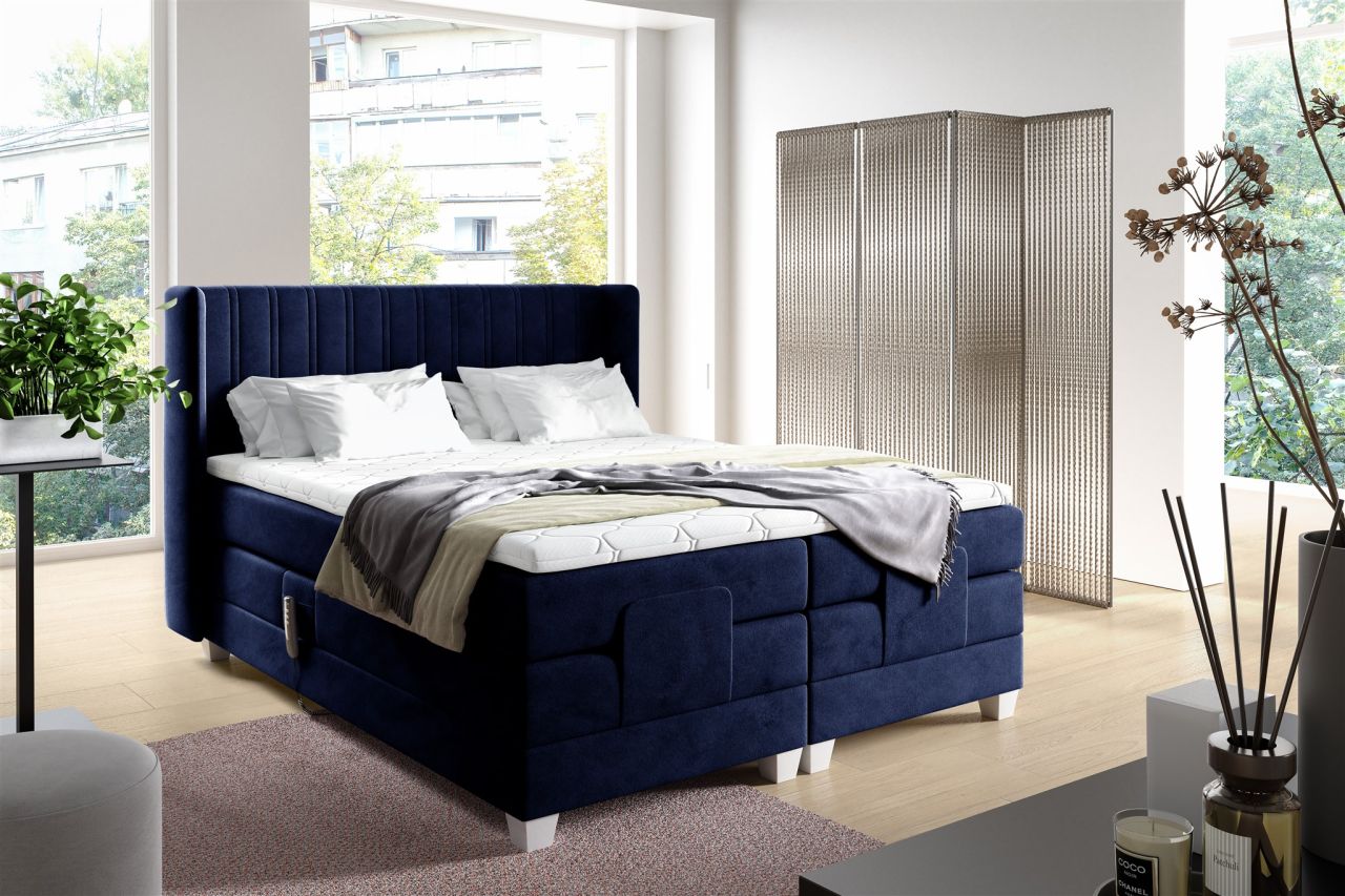 Boxspringbett Elektrisch Bett MAGNUS 120x200cm in Stoff Salvador Dunkelblau