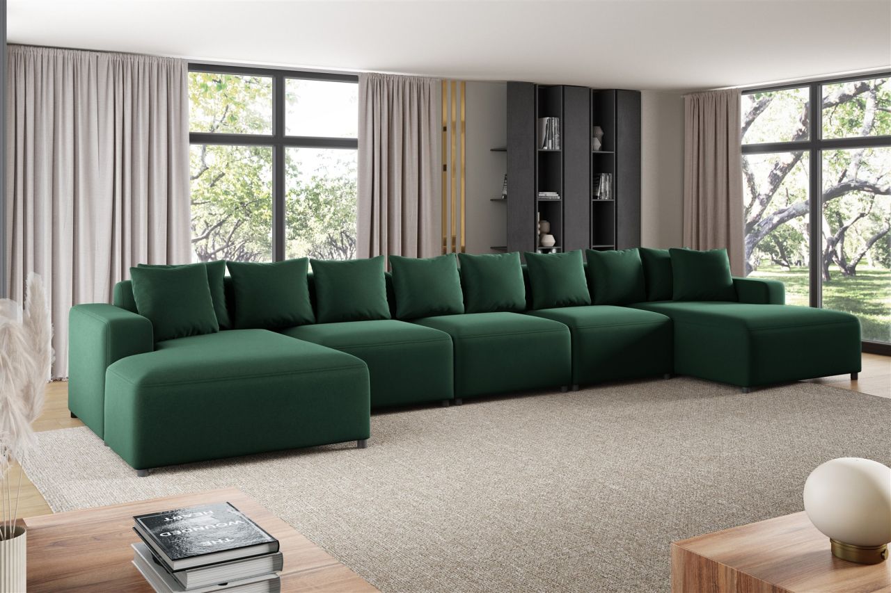 Wohnlandschaft Sofa U-Form ersofa MEGAN XL in Stoff Salvador Dunkelgrün