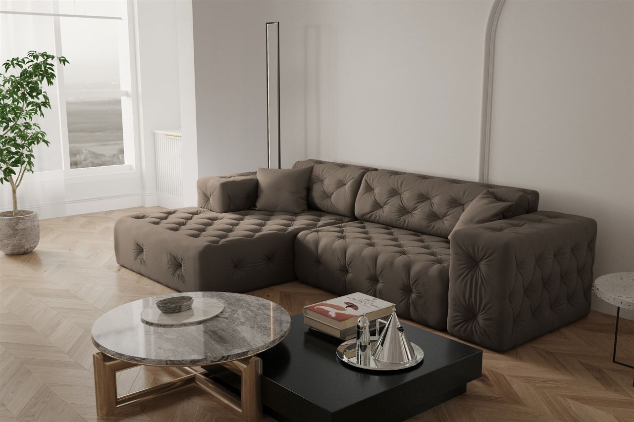 Ecksofa ersofa CHANTAL in Stoff Opera Velvet Braun Ottomane Links