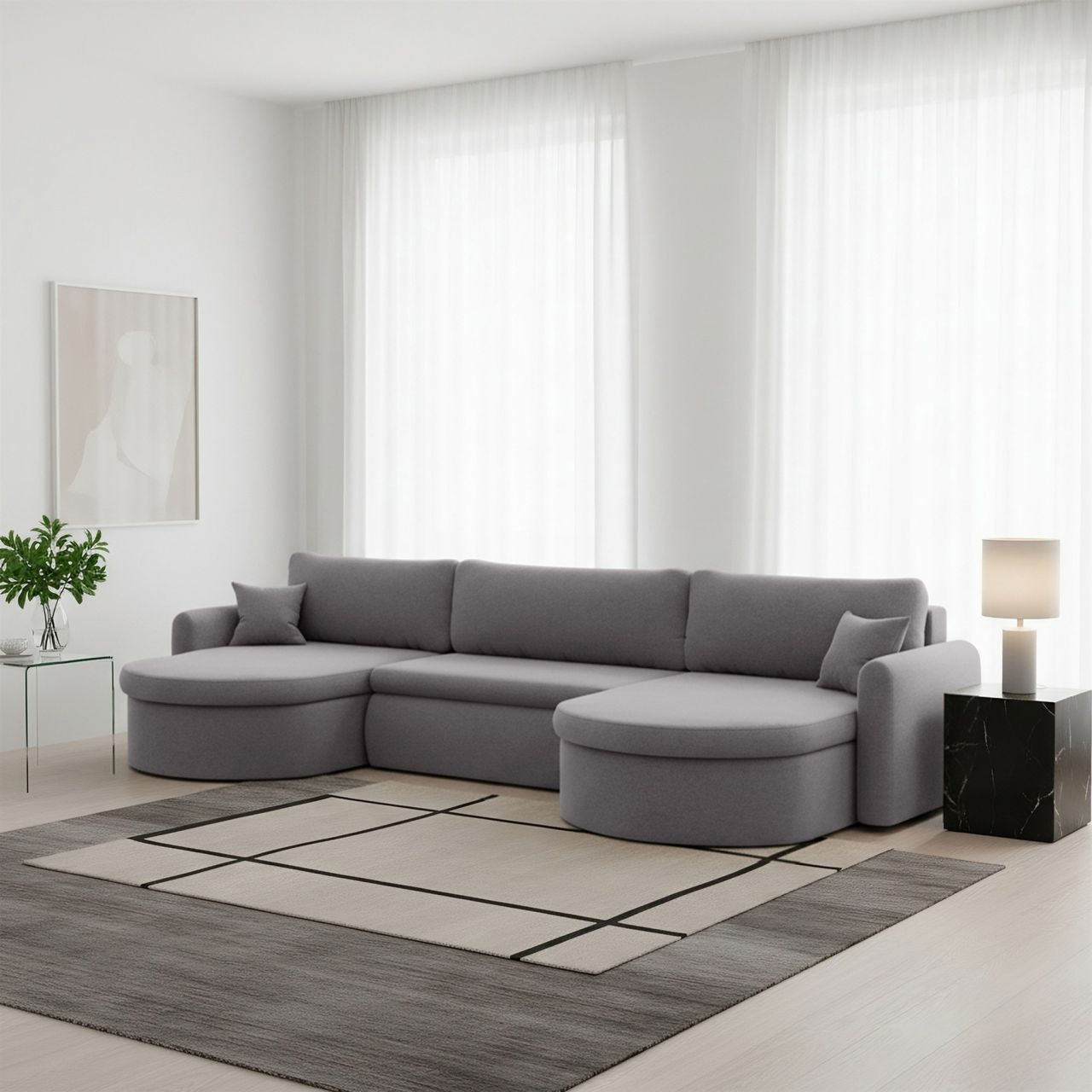 Wohnlandschaft Sofa mit Schlaffunktion FELIZ Stoff Faro Grau