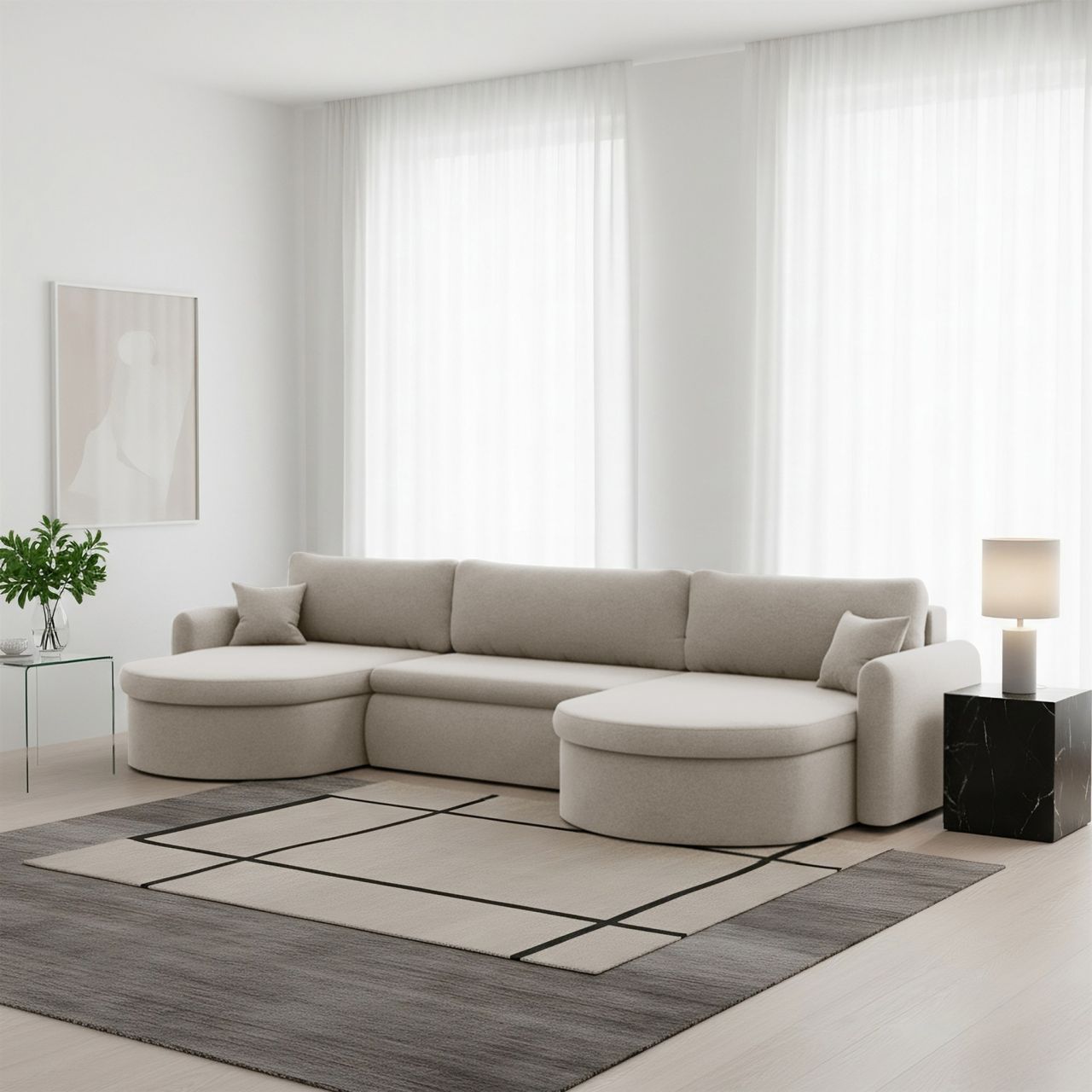 Wohnlandschaft Sofa mit Schlaffunktion FELIZ Stoff Faro Beige