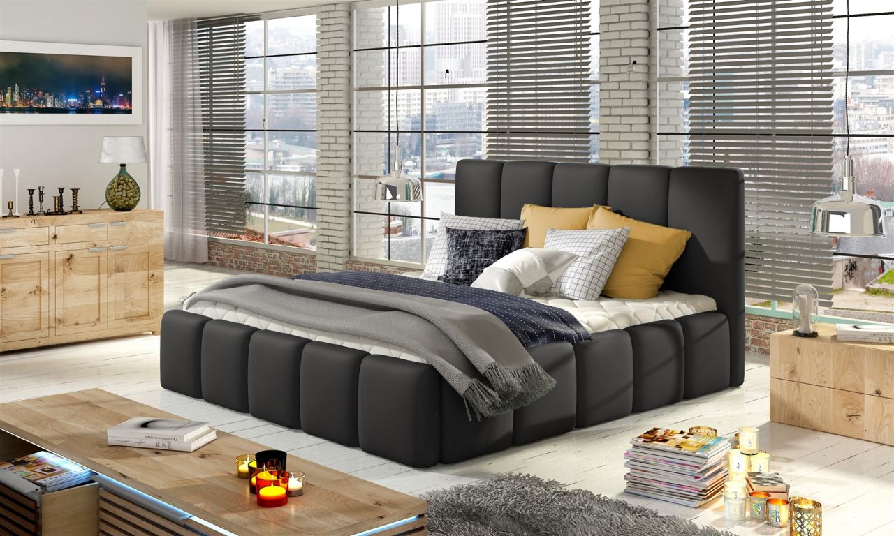 OUTLET Polsterbett Doppelbett VERONA Kunstleder Schwarz 180x200cm