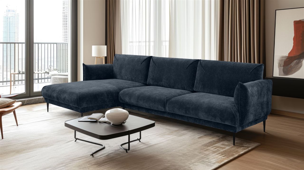 Ecksofa ersofa MADISON in Stoff Dress Me Blau Ottomane Links